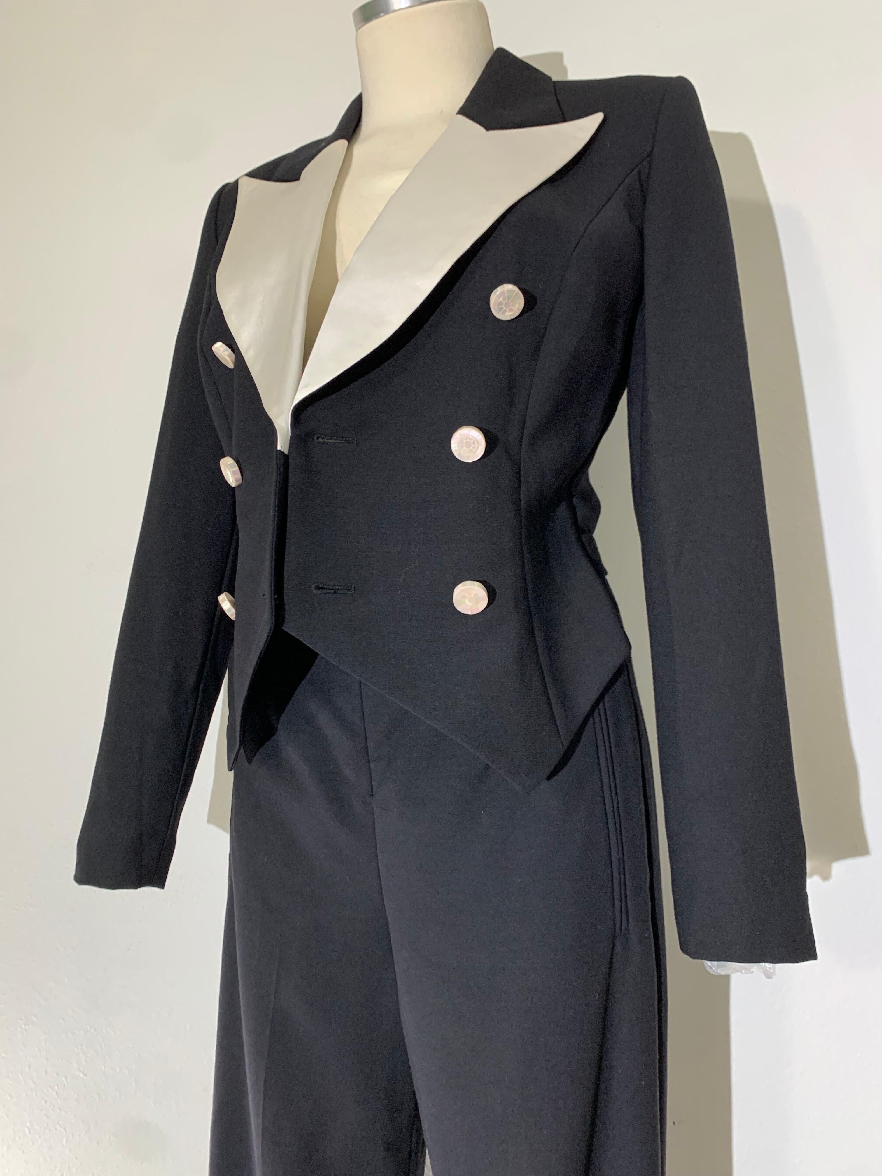 Escada By Margaretha Ley Tuta in gabardine di lana nera e raso di seta bianca 9