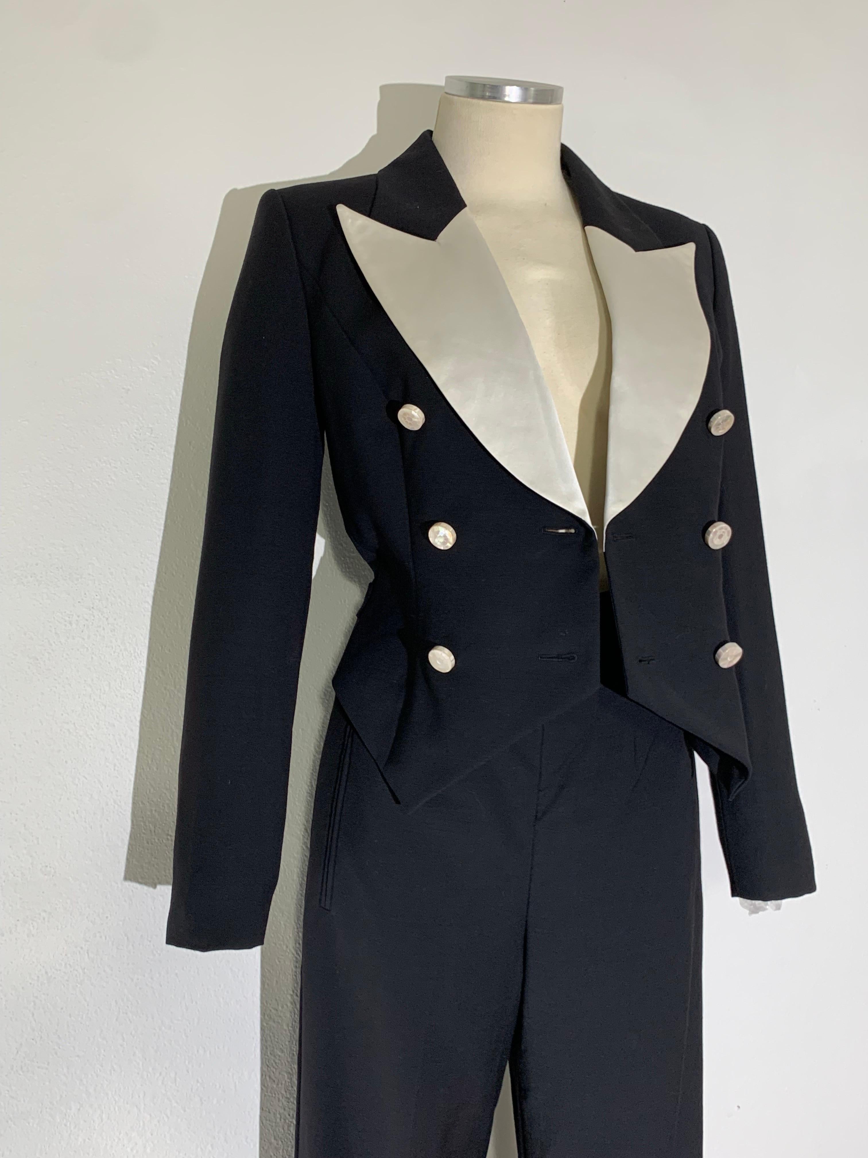 Escada By Margaretha Ley Tuta in gabardine di lana nera e raso di seta bianca 10