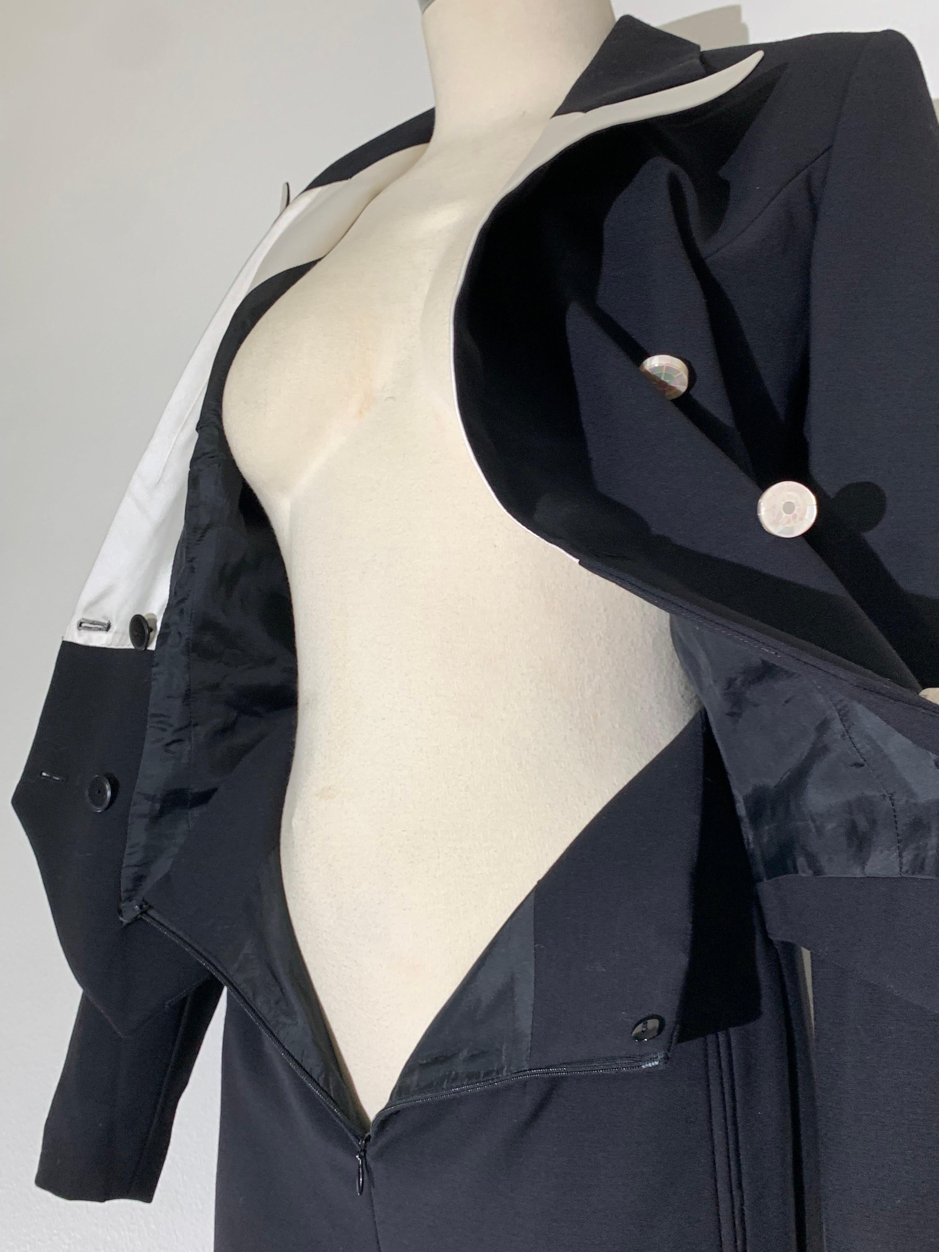 Escada By Margaretha Ley Tuta in gabardine di lana nera e raso di seta bianca 12