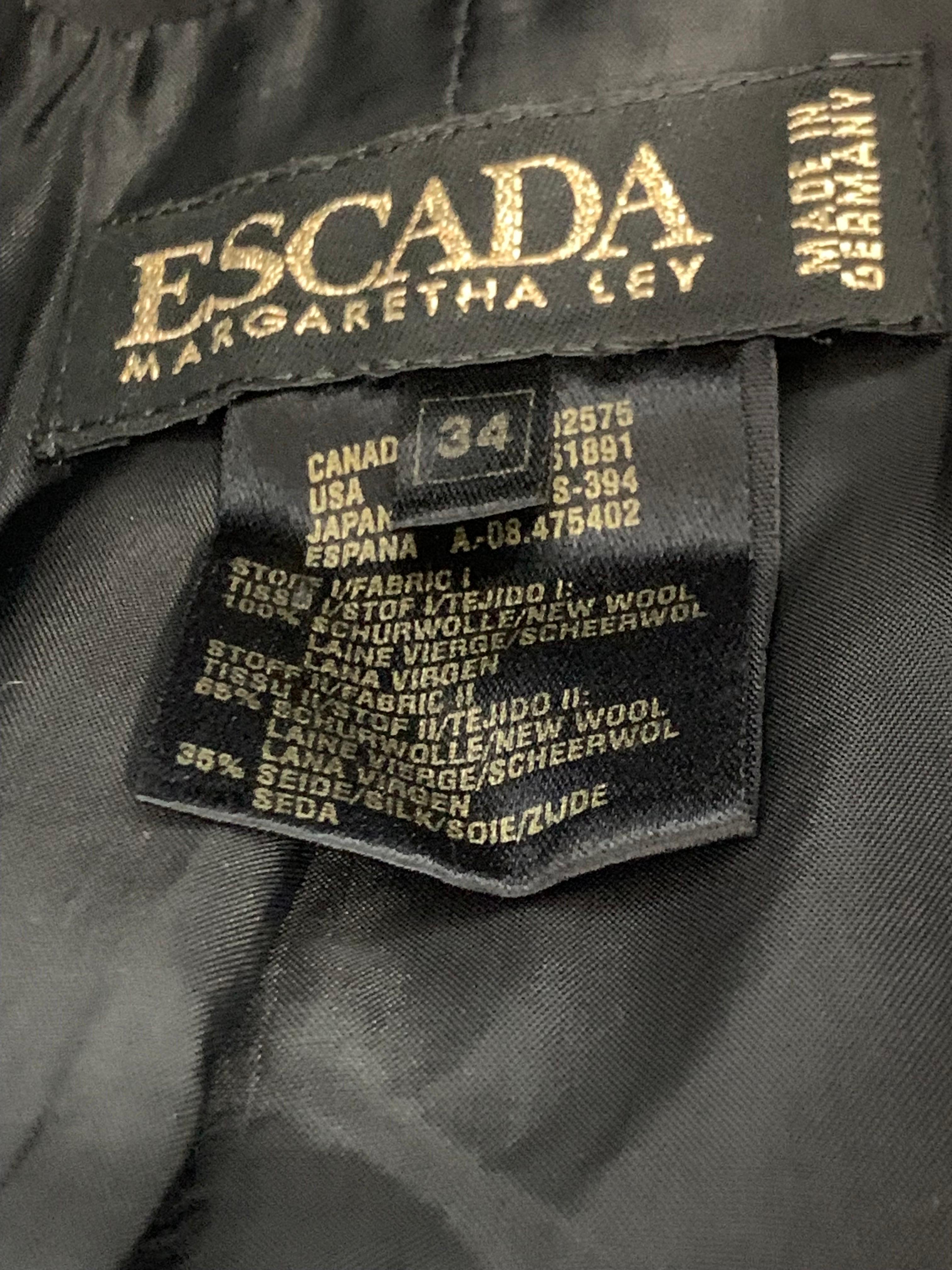 Escada By Margaretha Ley Tuta in gabardine di lana nera e raso di seta bianca 14