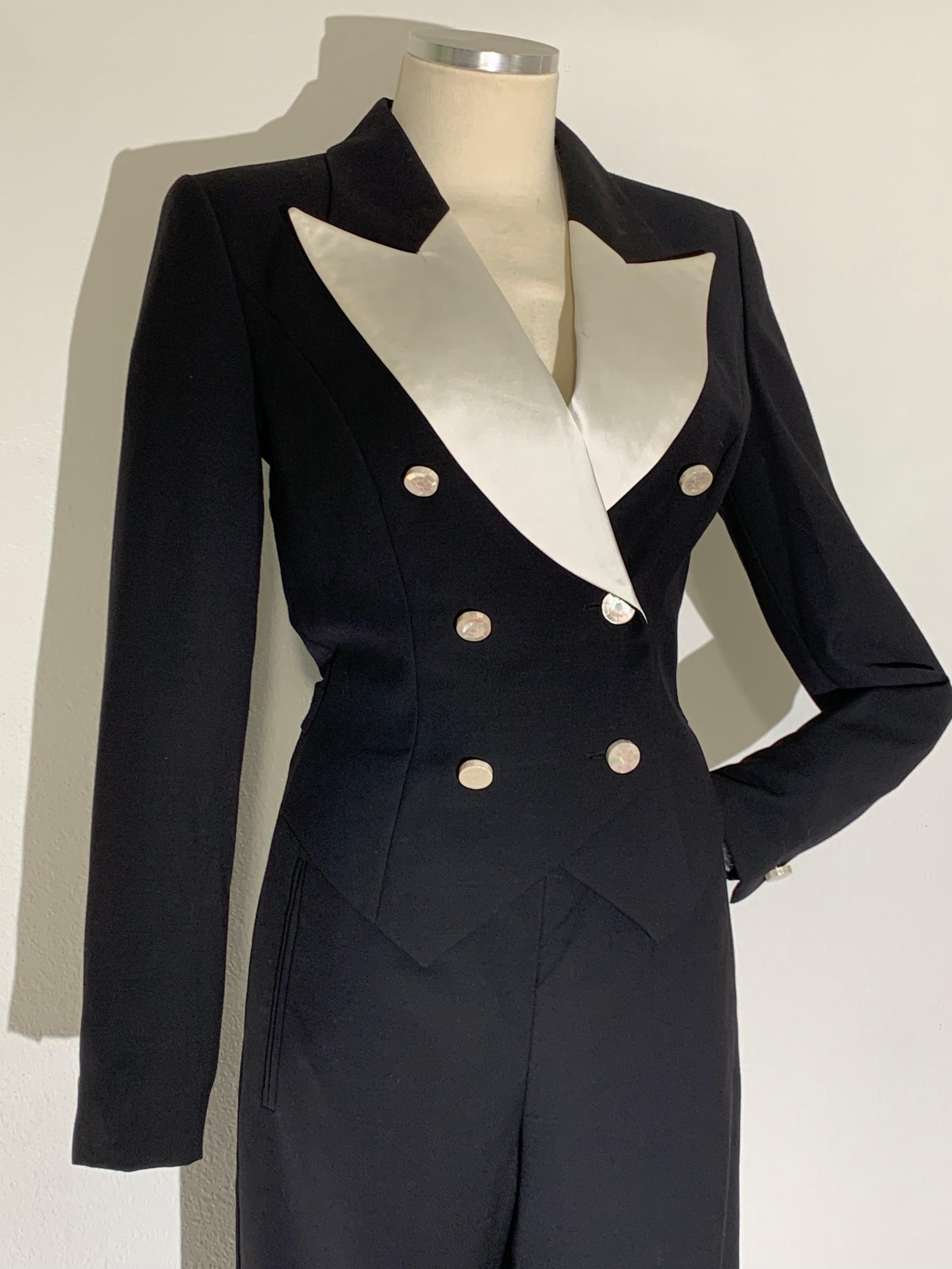 Escada By Margaretha Ley Tuta in gabardine di lana nera e raso di seta bianca In condizioni ottime a Gresham, OR
