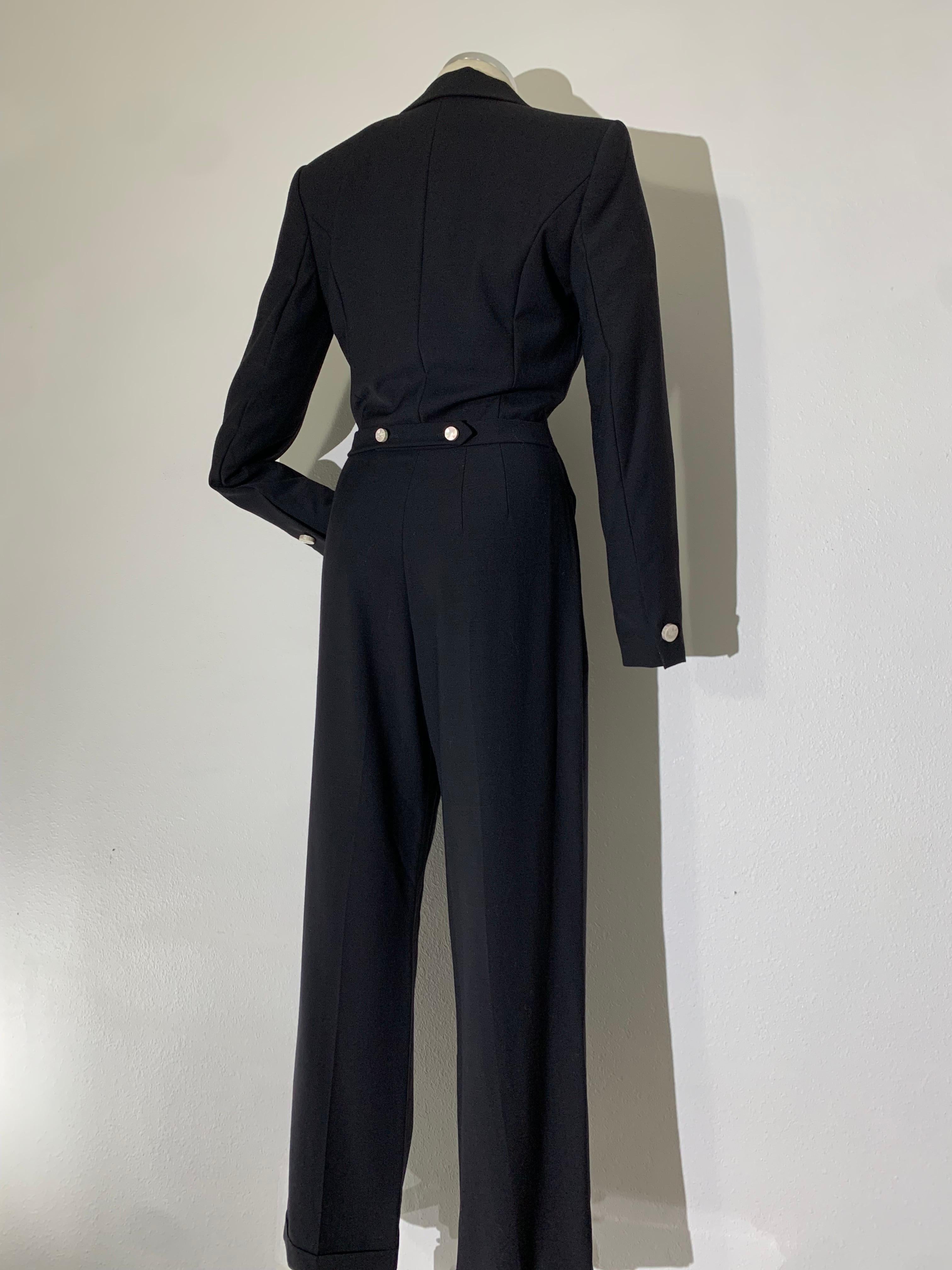 Escada By Margaretha Ley Black Wool Gabardine and White Silk Satin Jumpsuit For Sale 3