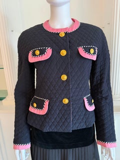 Escada by Margaretha Ley — Giacca in seta trapuntata con rifiniture in raso rosa e a righe