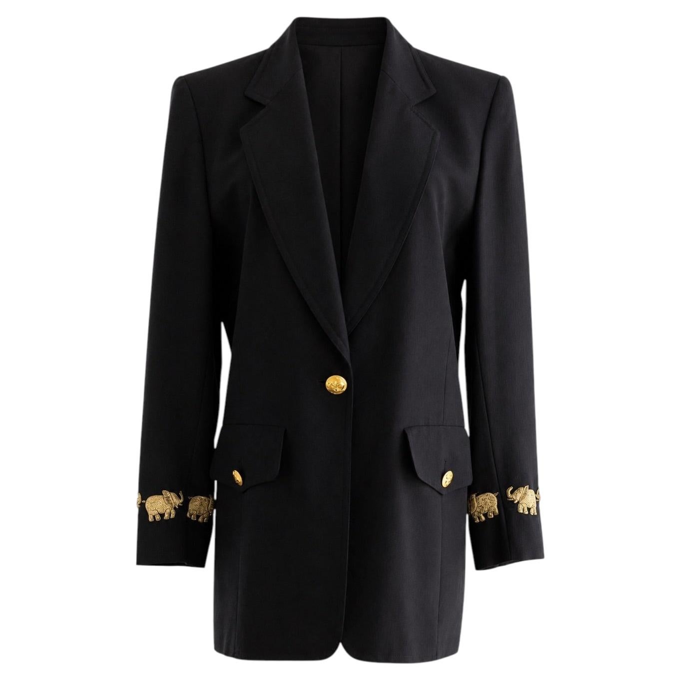 Escada By Margaretha Ley Vintage 90s Princesa Diana Negro Oro Elefantes Blazer en venta