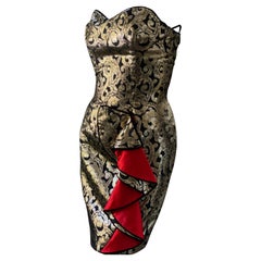 Escada by Margaretha Ley Vintage Gold Muster Trägerloses Cocktailkleid