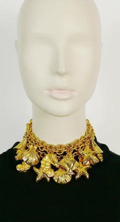 Escada by Margaretha Ley Vintage Gold Toned Sea Life Charm Choker Necklace