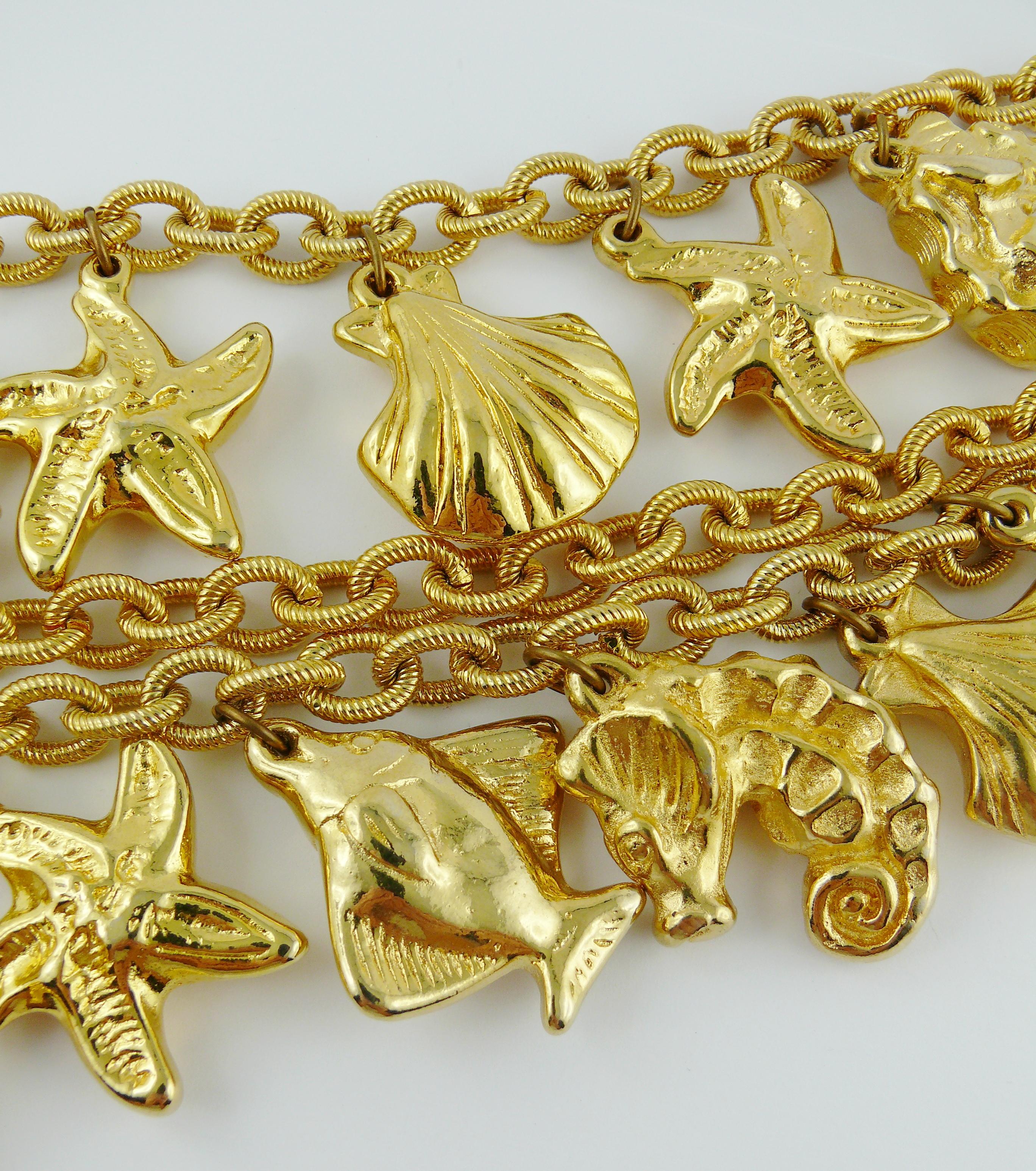 Escada by Margaretha Ley Vintage Gold Toned Sea Life Charm Choker Necklace In Good Condition In Nice, FR