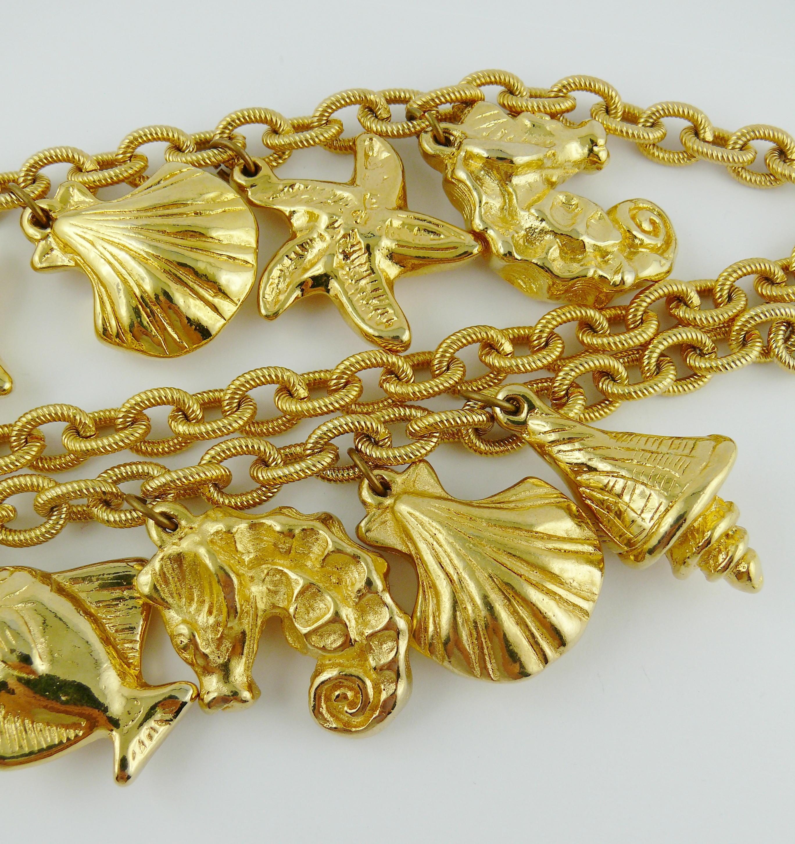 Women's Escada by Margaretha Ley Vintage Gold Toned Sea Life Charm Choker Necklace