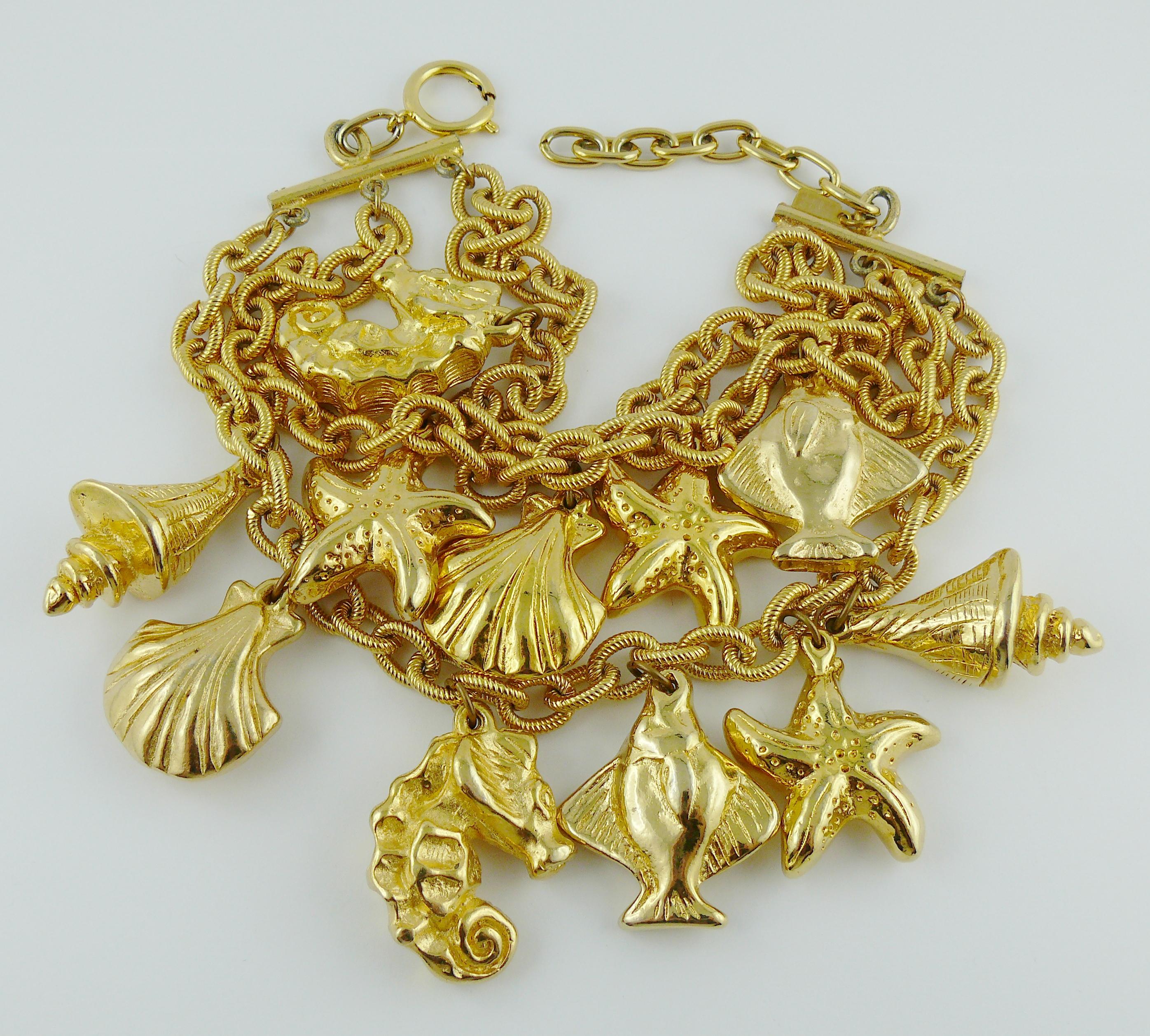 Escada by Margaretha Ley Vintage Gold Toned Sea Life Charm Choker Necklace 1