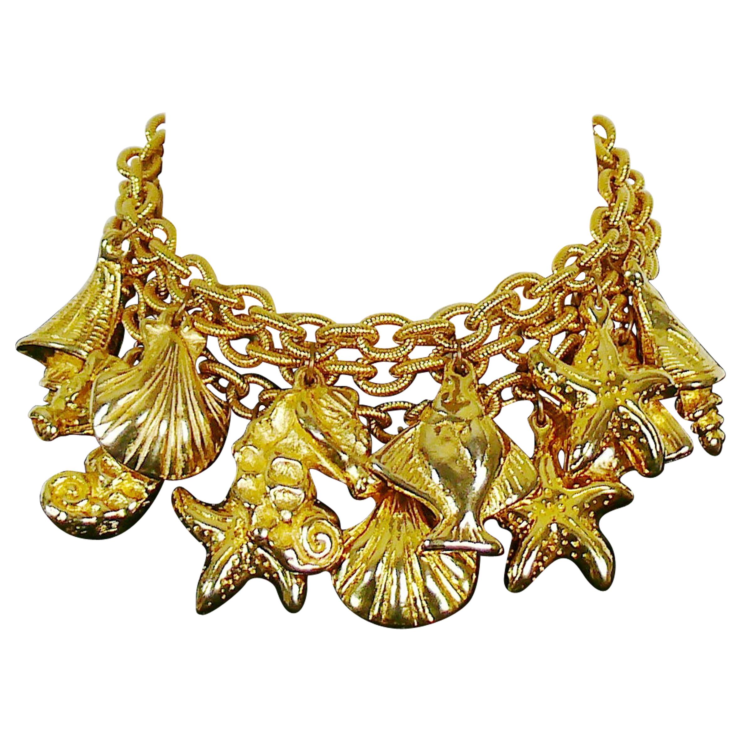 Escada by Margaretha Ley Vintage Gold Toned Sea Life Charm Choker Necklace