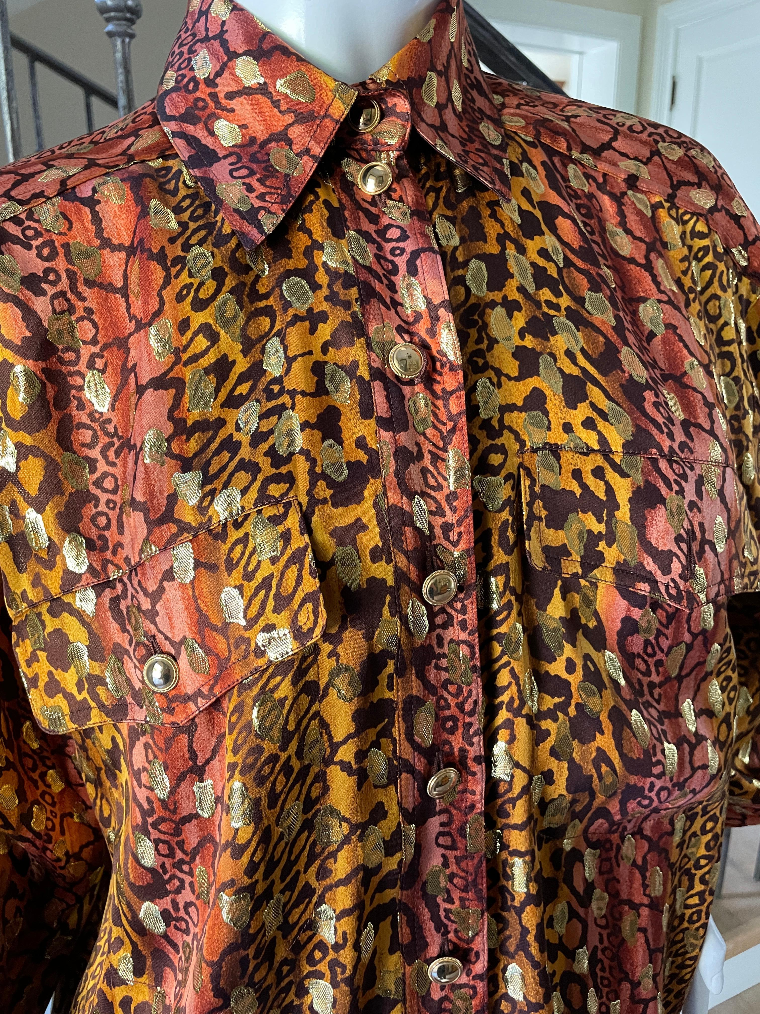 Women's Escada by Margaretha Ley Vintage Leopard Print Silk Blouse with Gold Spots For Sale