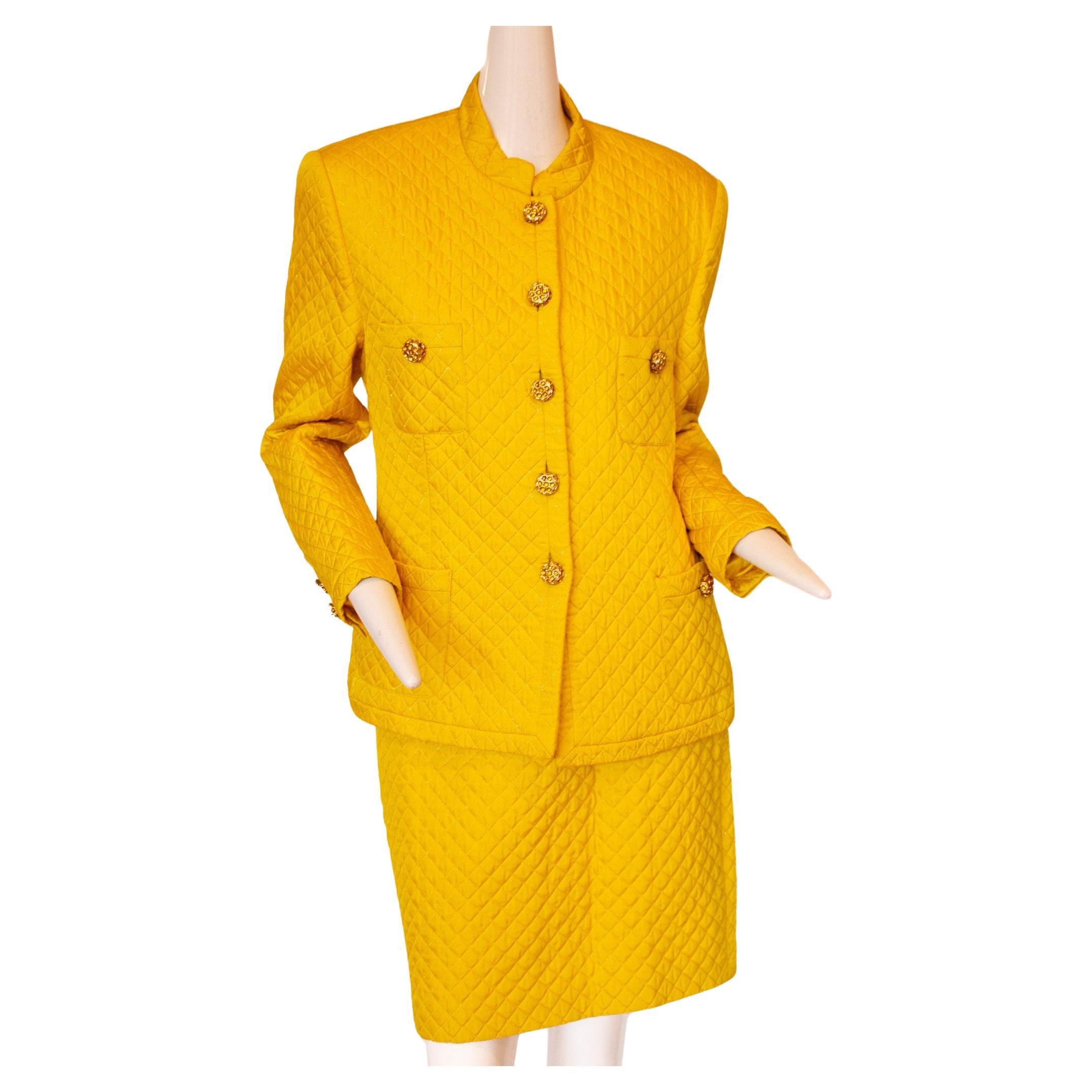 Escada by Margaretha Ley Yellow Quilted Ensemble  For Sale