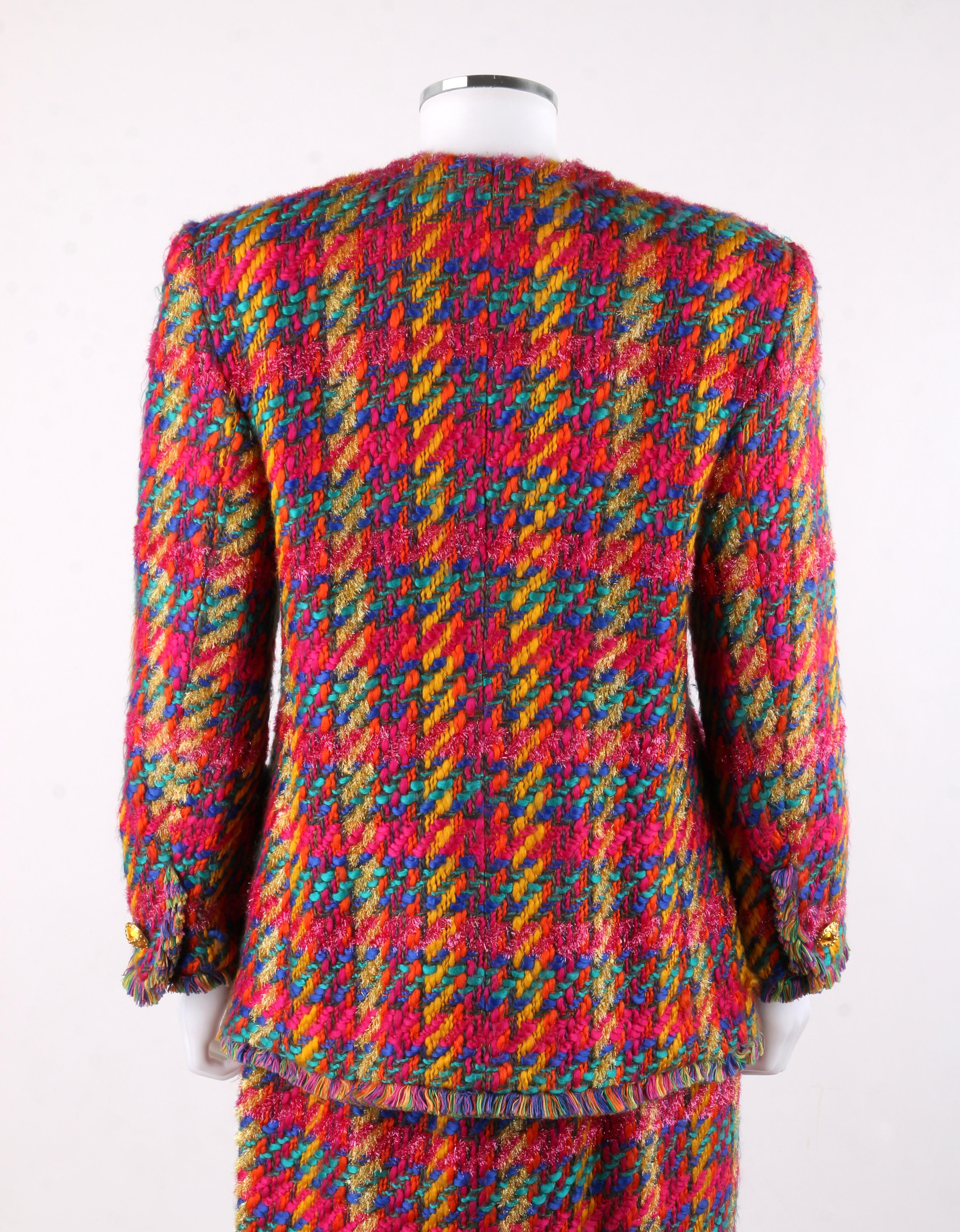 Brown ESCADA c.1990's MARGARETHA LEY Tweed Boucle Multi-Color Jacket Skirt Suit Set