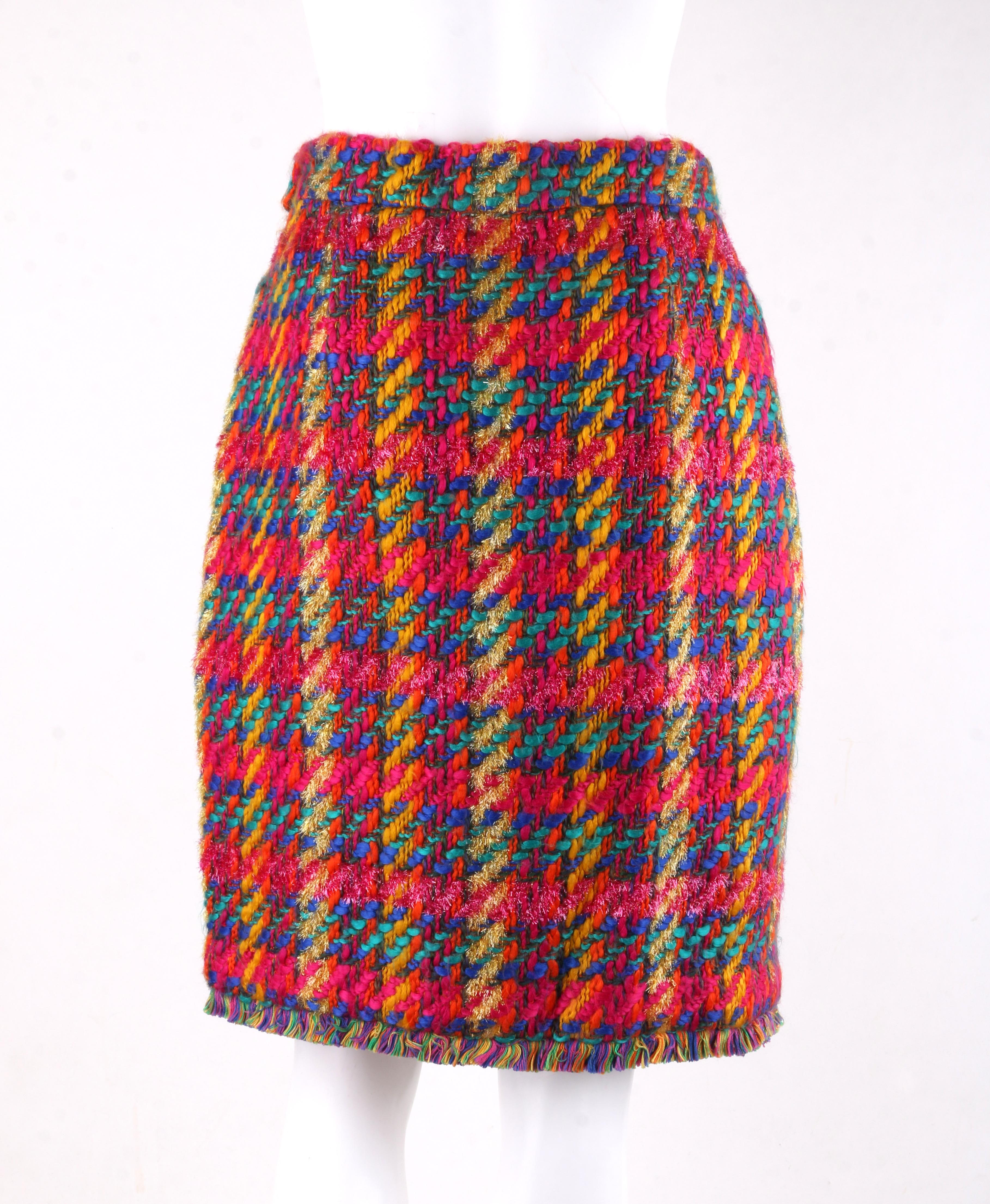 ESCADA c.1990's MARGARETHA LEY Tweed Boucle Multi-Color Jacket Skirt Suit Set In Good Condition In Thiensville, WI