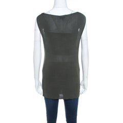 Escada Cactus Green Rib Knit Cowl Neck Detail Sleeveless Selali Blouse XL