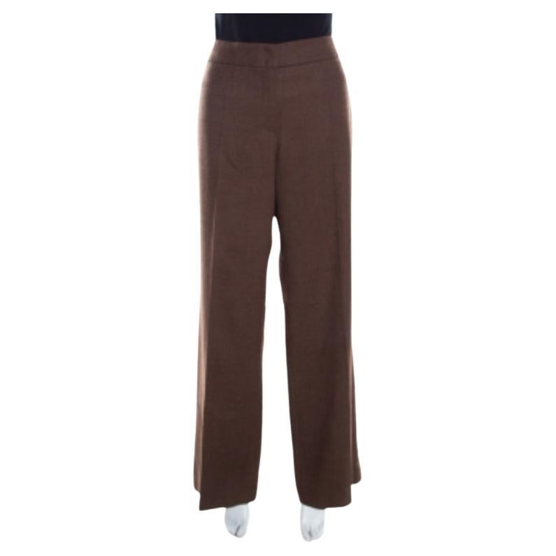 Escada Pantaloni sartoriali a gamba larga in lana elasticizzata marrone cammello L.L.