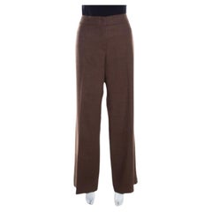 Escada Camel Brown Stretch Wool Wide Leg Hose Tailored Trousers L
