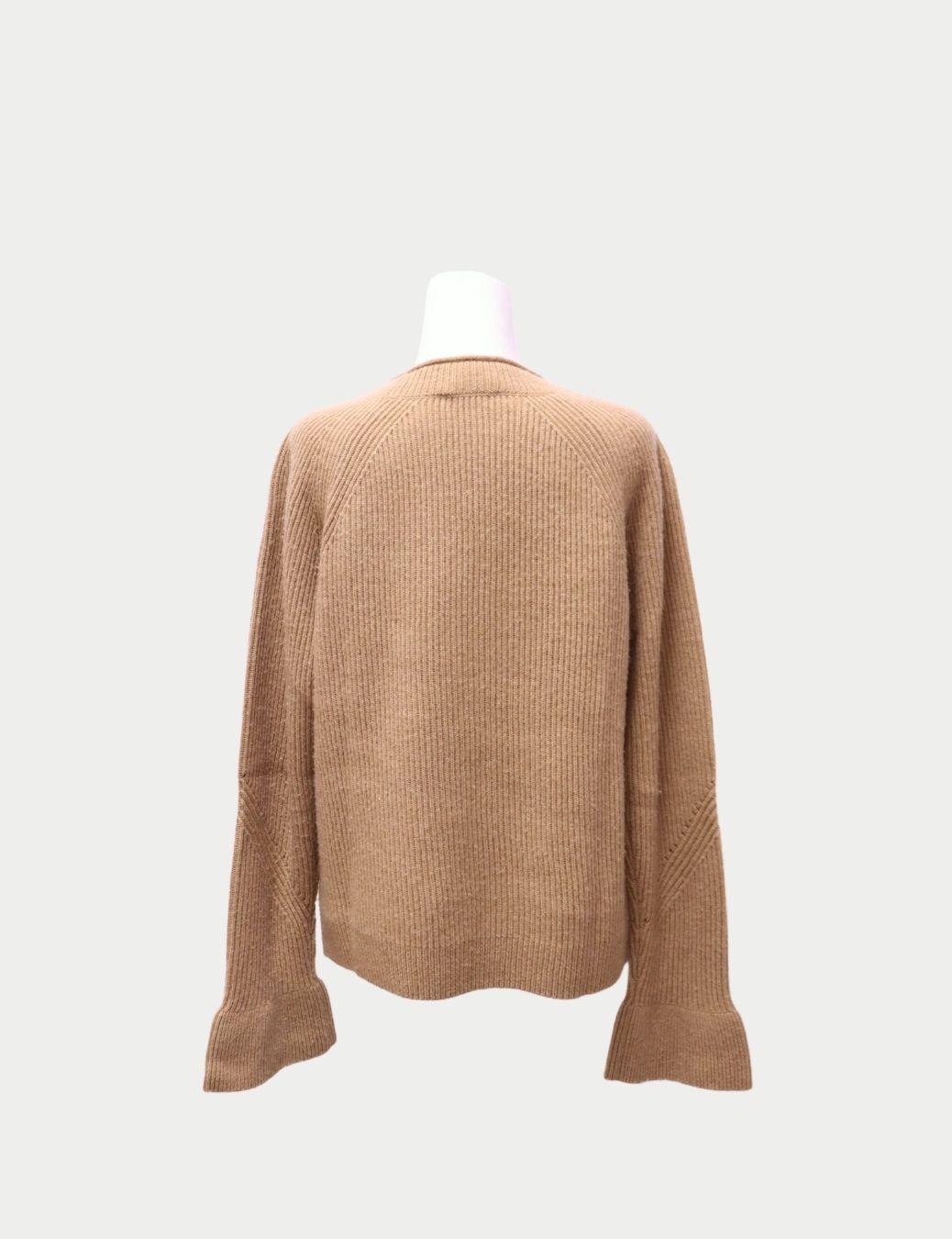 Marron Escada Chandail en tricot côtelé camel - M. en vente
