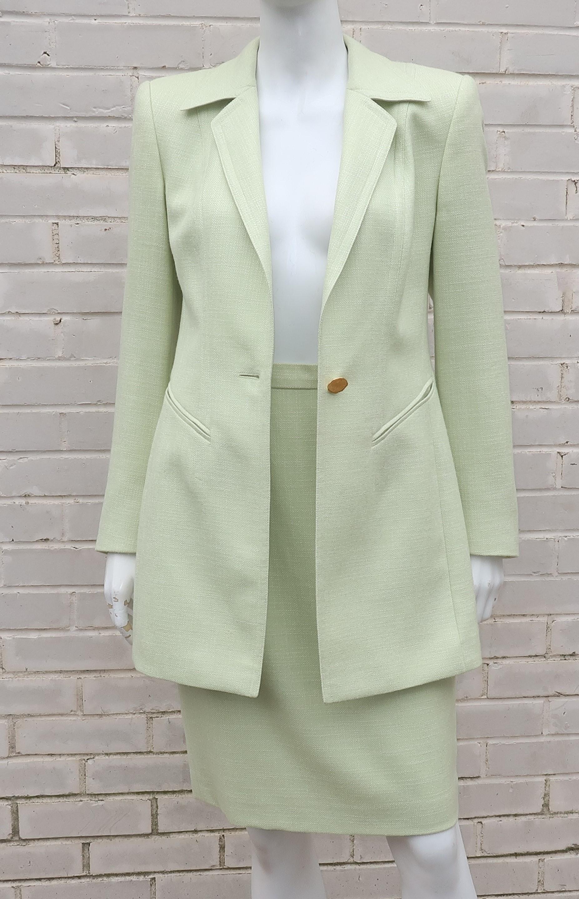 Escada Celery Green Silk & Wool Skirt Suit 5