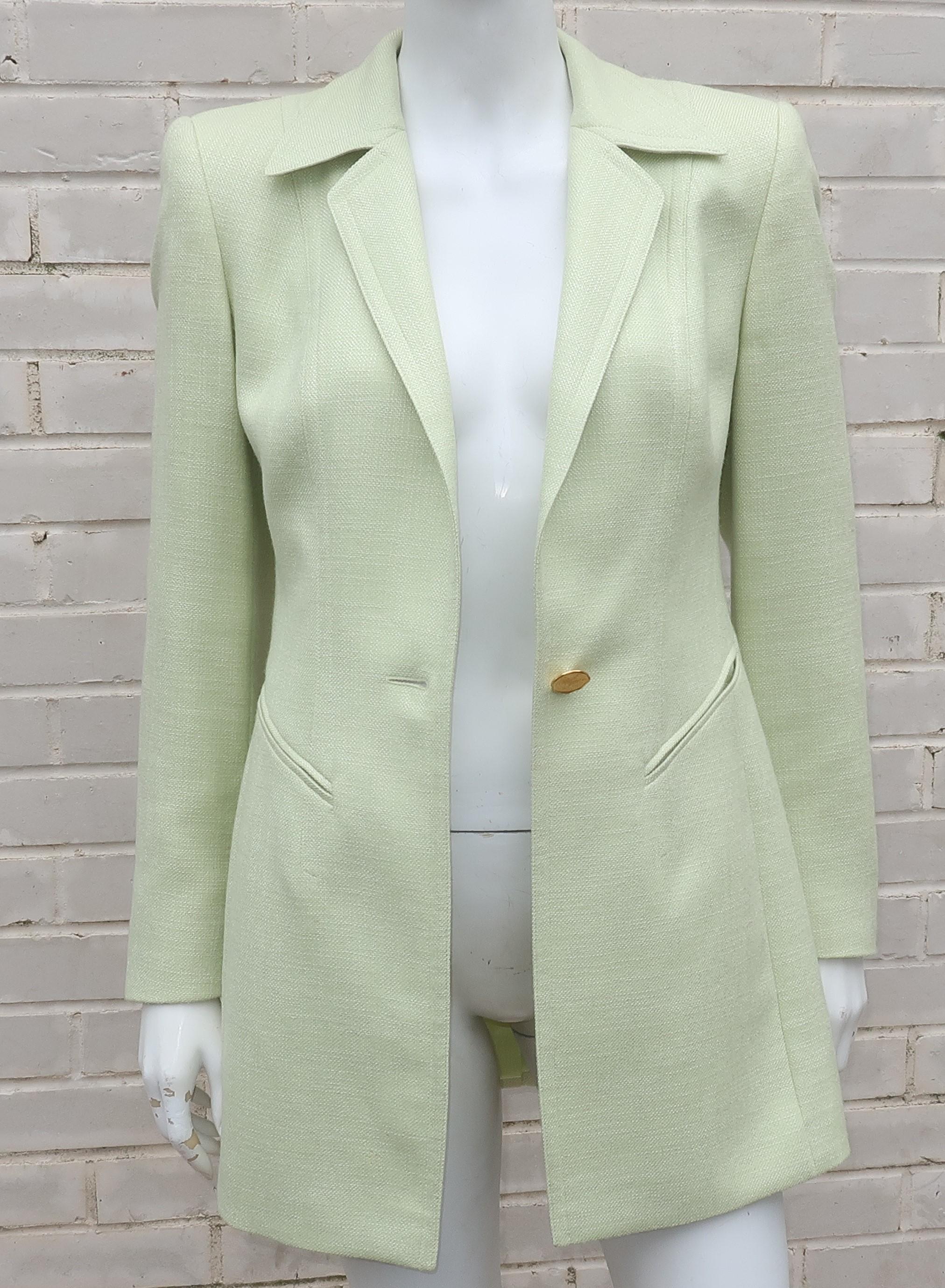 Escada Celery Green Silk & Wool Skirt Suit 6
