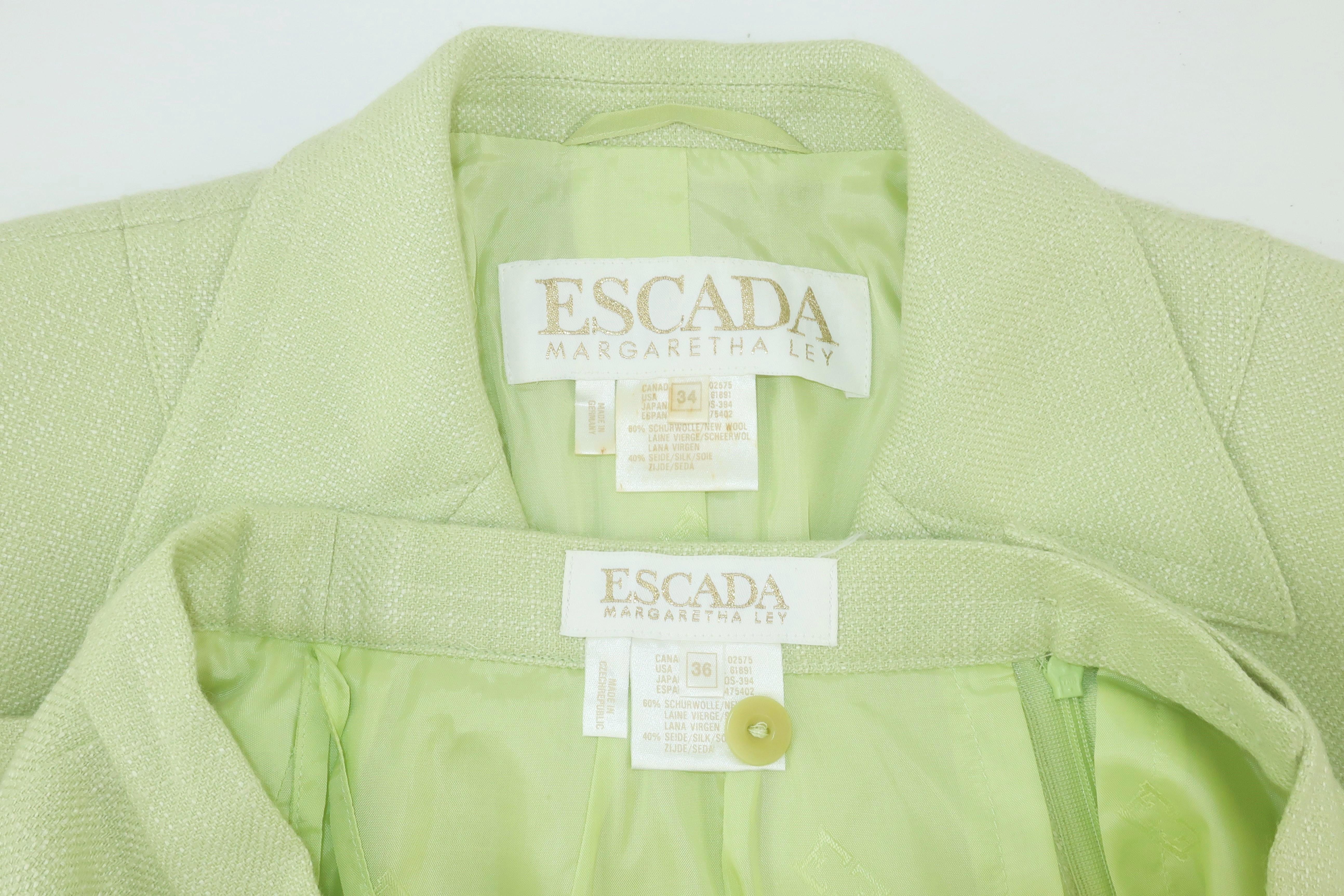 Escada Celery Green Silk & Wool Skirt Suit 8