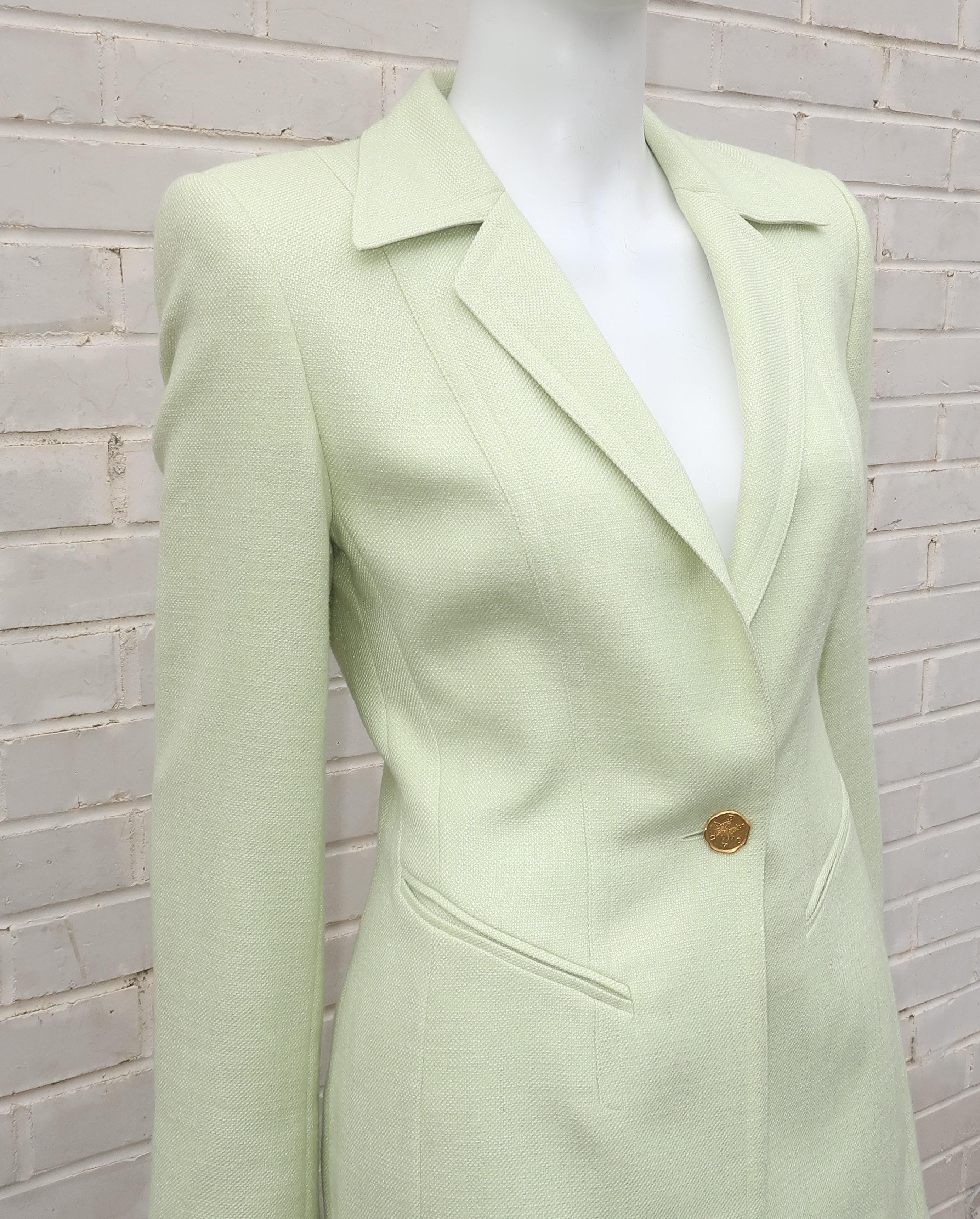 Women's Escada Celery Green Silk & Wool Skirt Suit