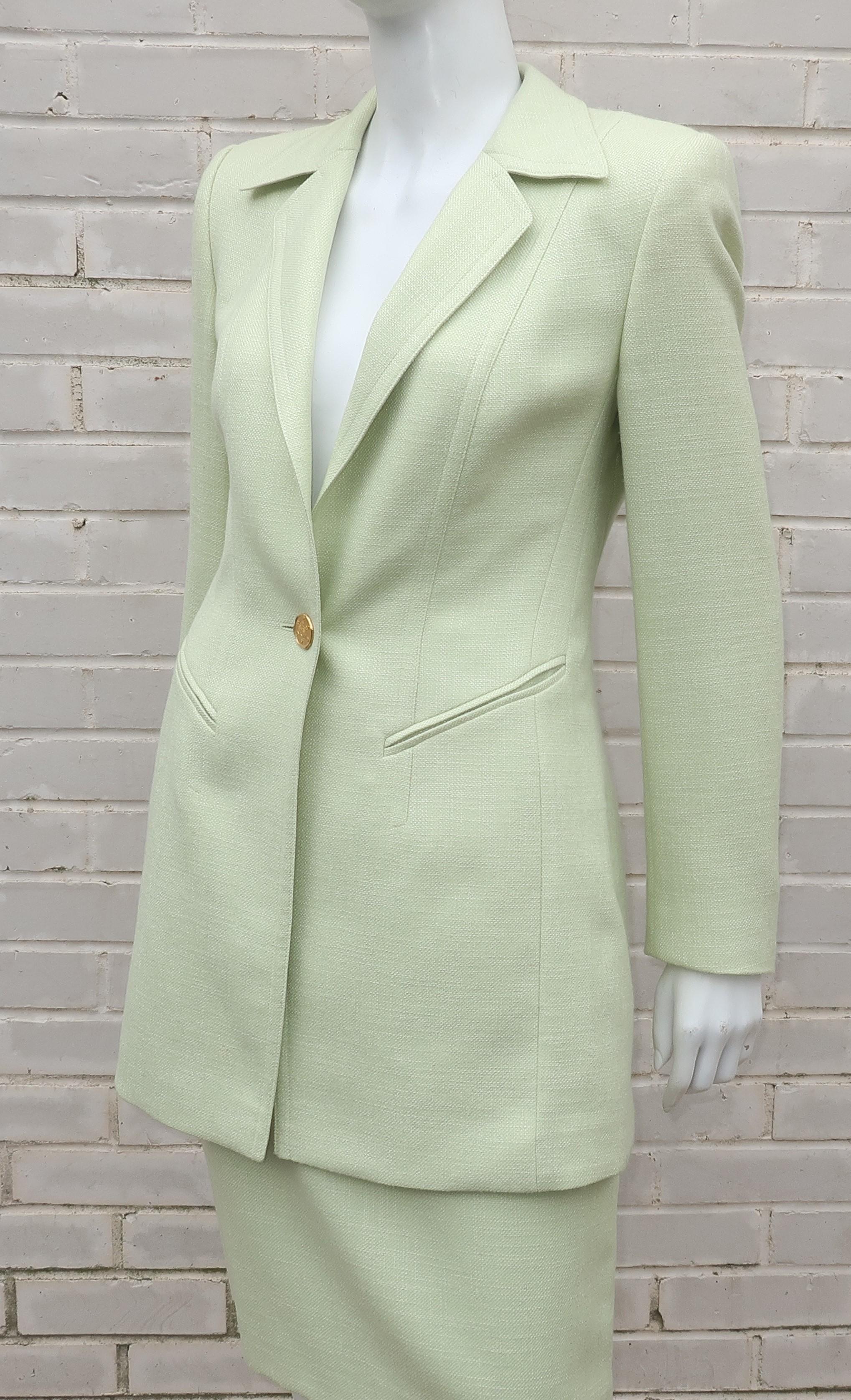 Escada Celery Green Silk & Wool Skirt Suit 1