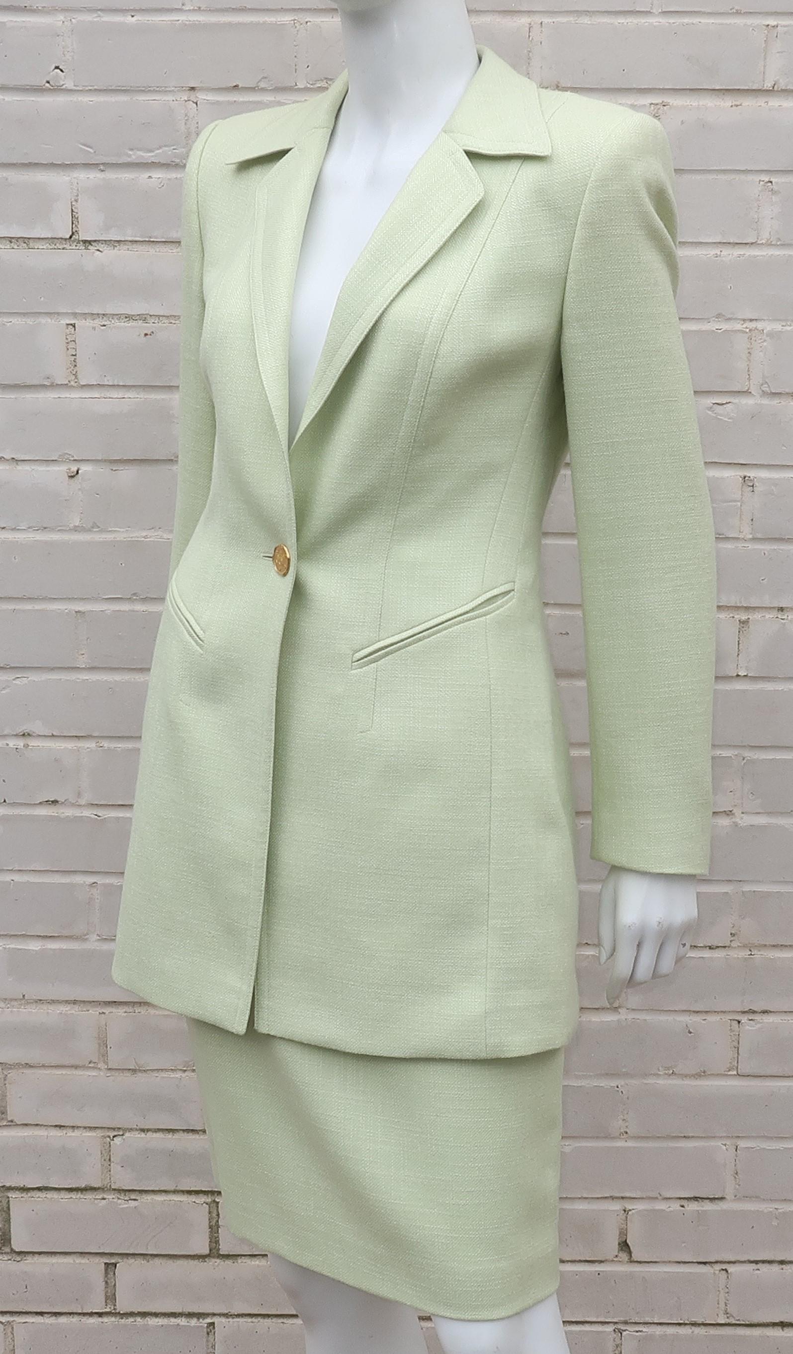 Escada Celery Green Silk & Wool Skirt Suit 2