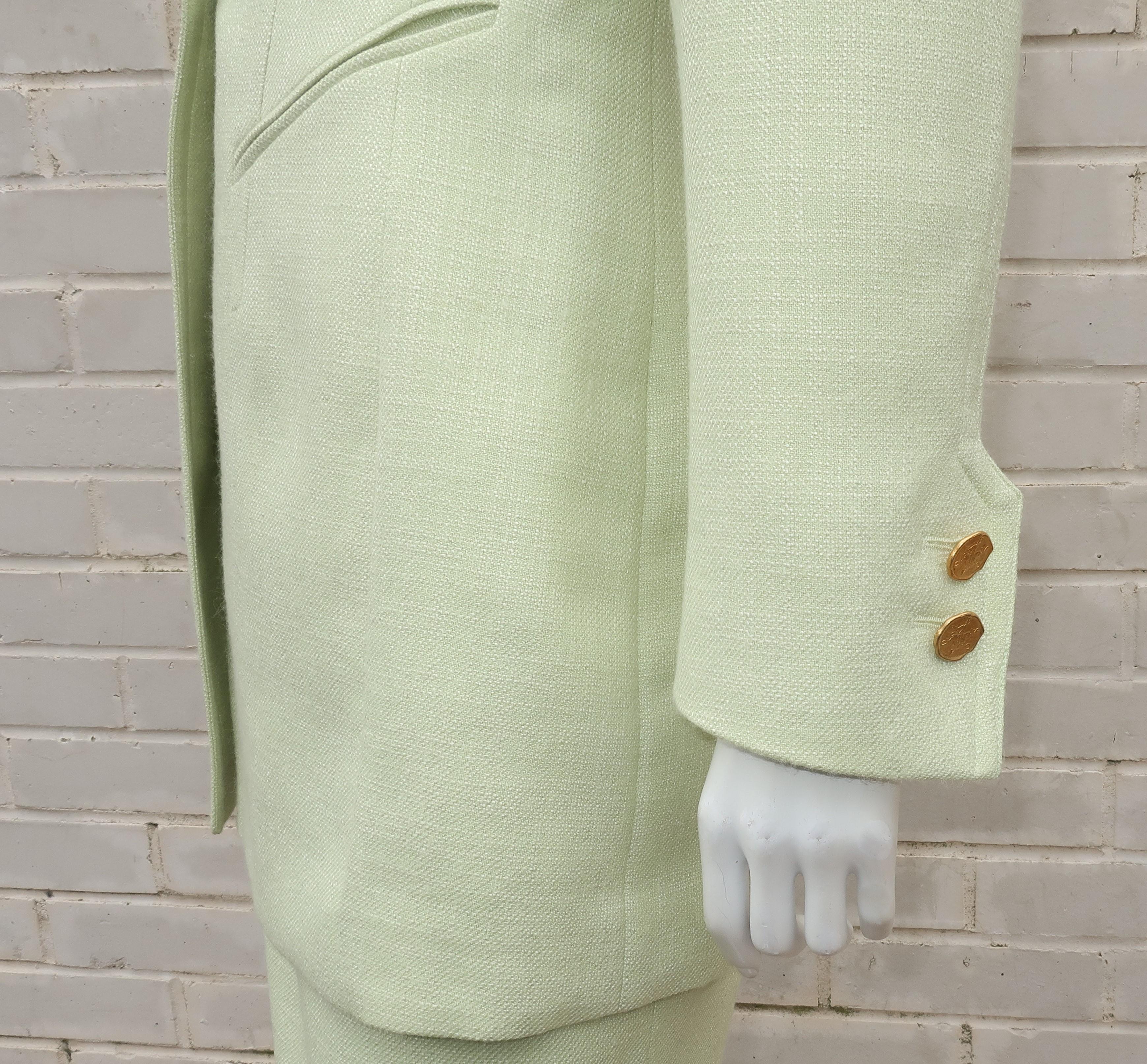 Escada Celery Green Silk & Wool Skirt Suit 3