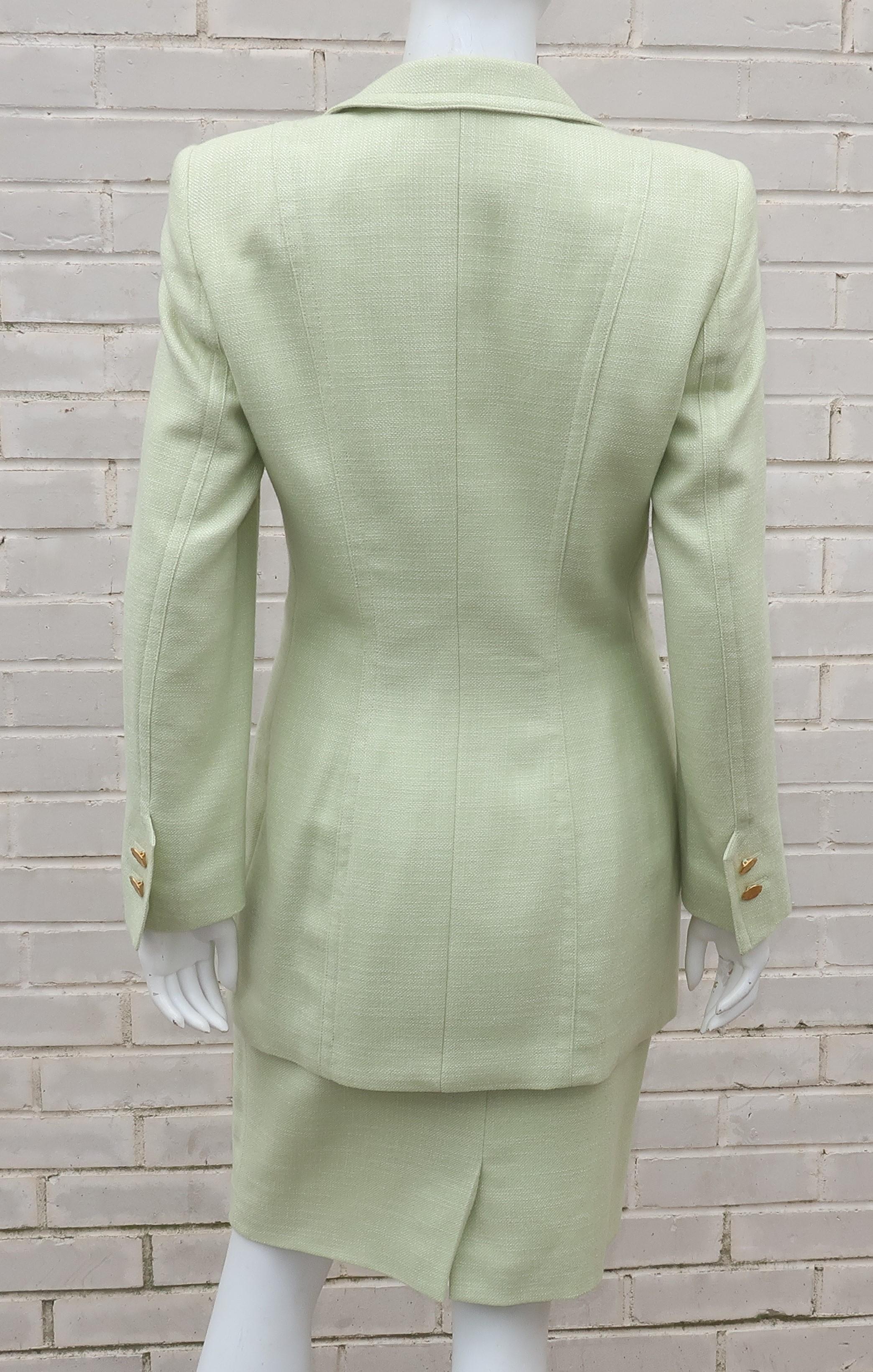 Escada Celery Green Silk & Wool Skirt Suit 4