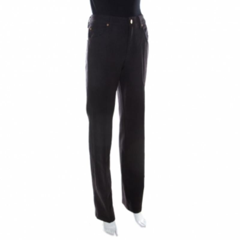 Nero Pantaloni Tessa in lana a vita alta grigio carbone di Escada M. I. in vendita