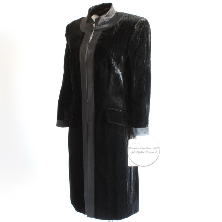 Escada Coat Black Textured Velvet Long Evening Jacket Mandarin Collar 38  For Sale at 1stDibs | inc black coat