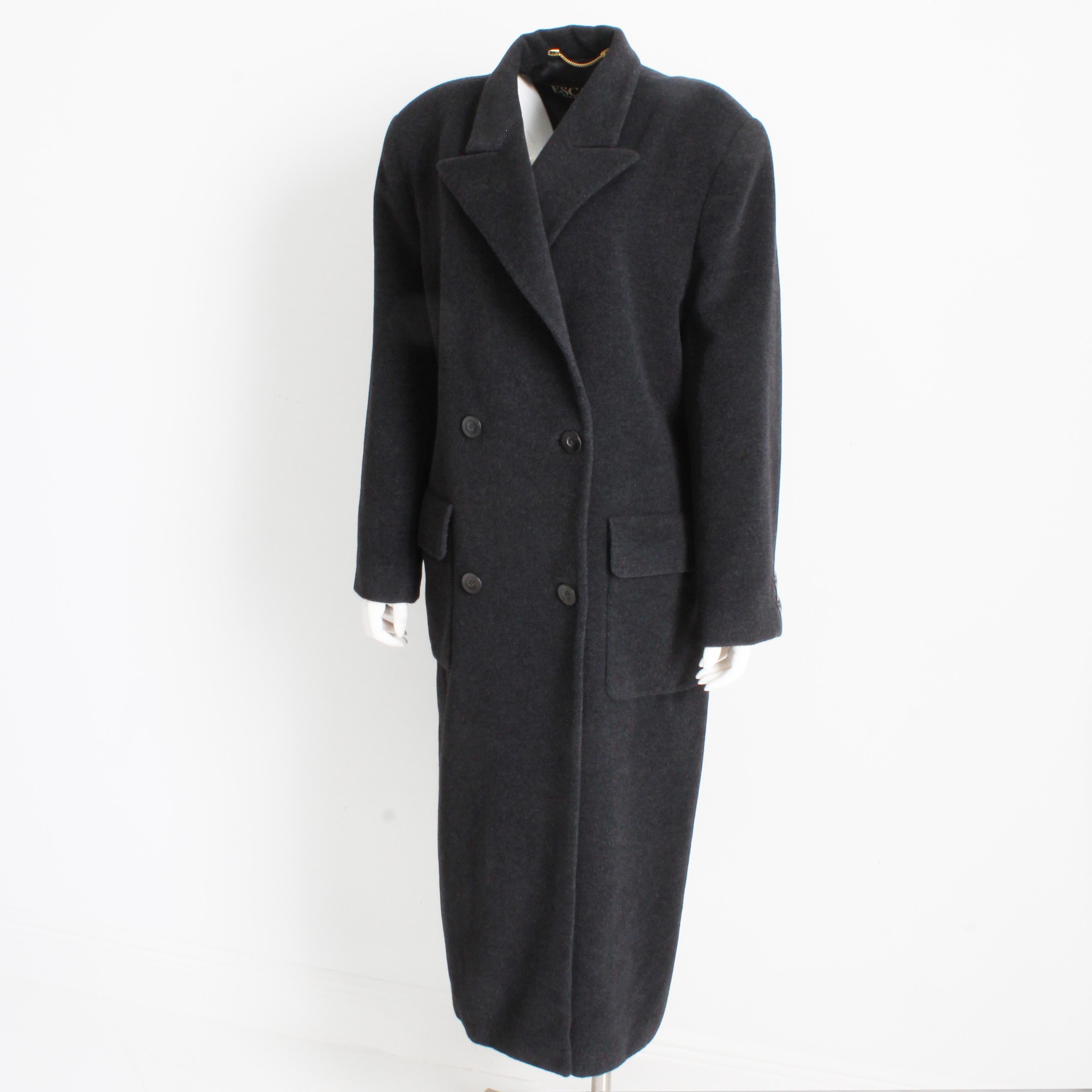 Escada Mantel Zweireihig Anthrazitgrau reine neue Wolle Trench Style Vintage M/L im Angebot 5