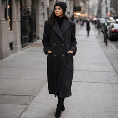 Escada Mantel Zweireihig Anthrazitgrau reine neue Wolle Trench Style Vintage M/L