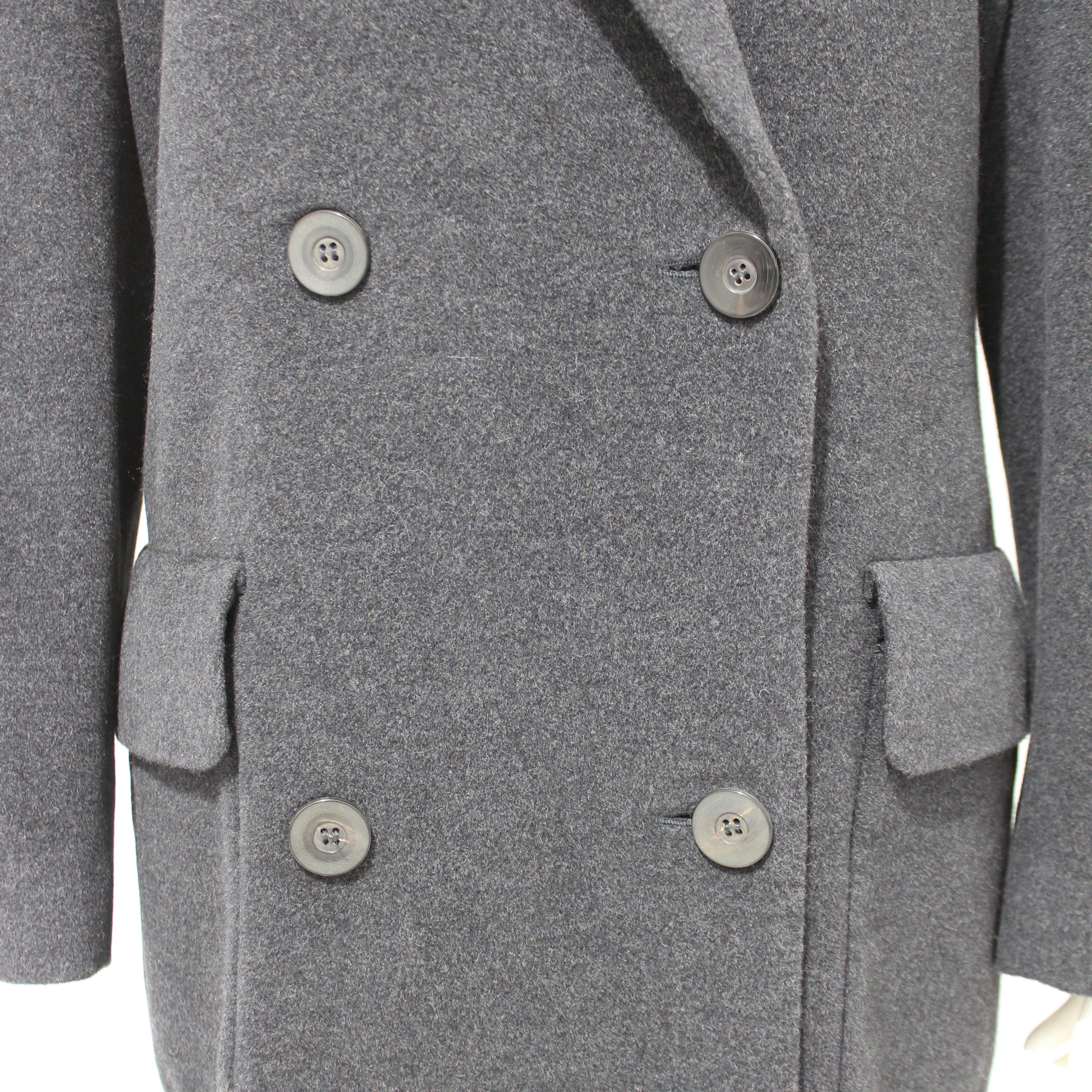 Escada Coat Double Breasted Charcoal Gray Pure New Wool Trench Style Vintage M/L For Sale 3