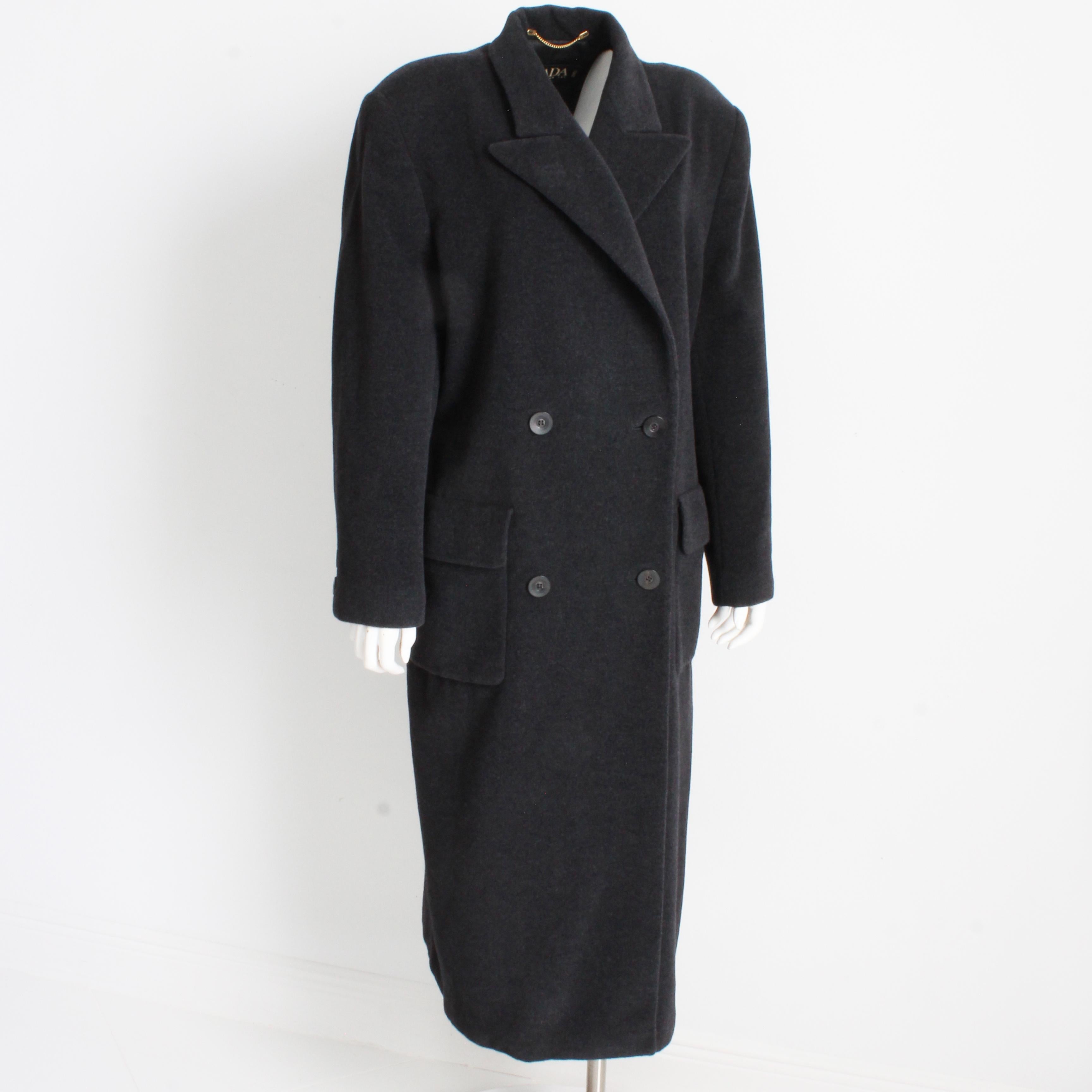 Escada Mantel Zweireihig Anthrazitgrau reine neue Wolle Trench Style Vintage M/L im Angebot 4