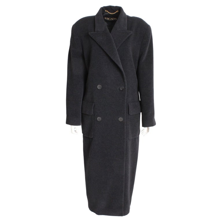 Escada Coat Double Breasted Charcoal Gray Pure New Wool Trench Style ...