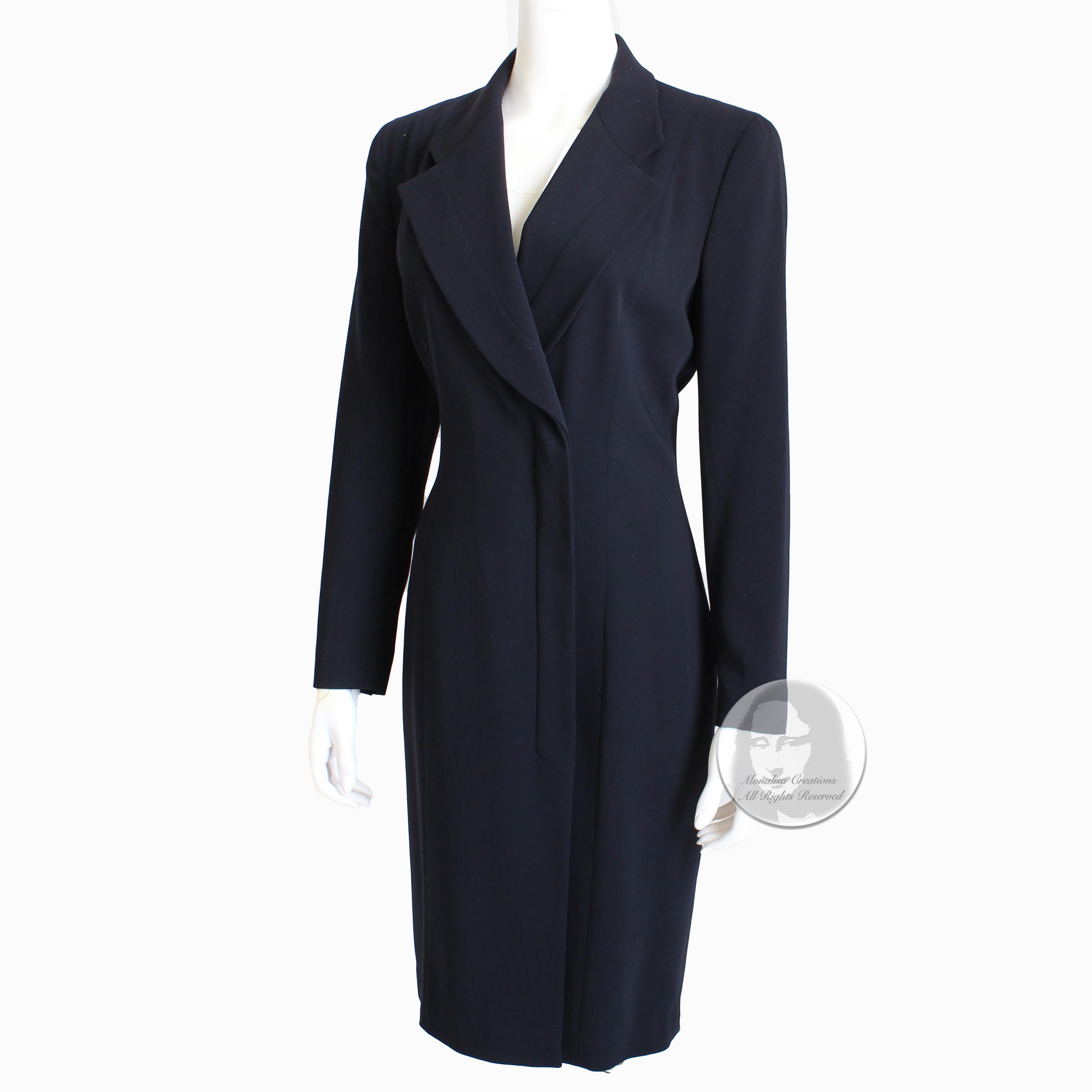 Women's Escada Coat Dress Dark Navy Wool Vintage 90s Classic Style Size 38