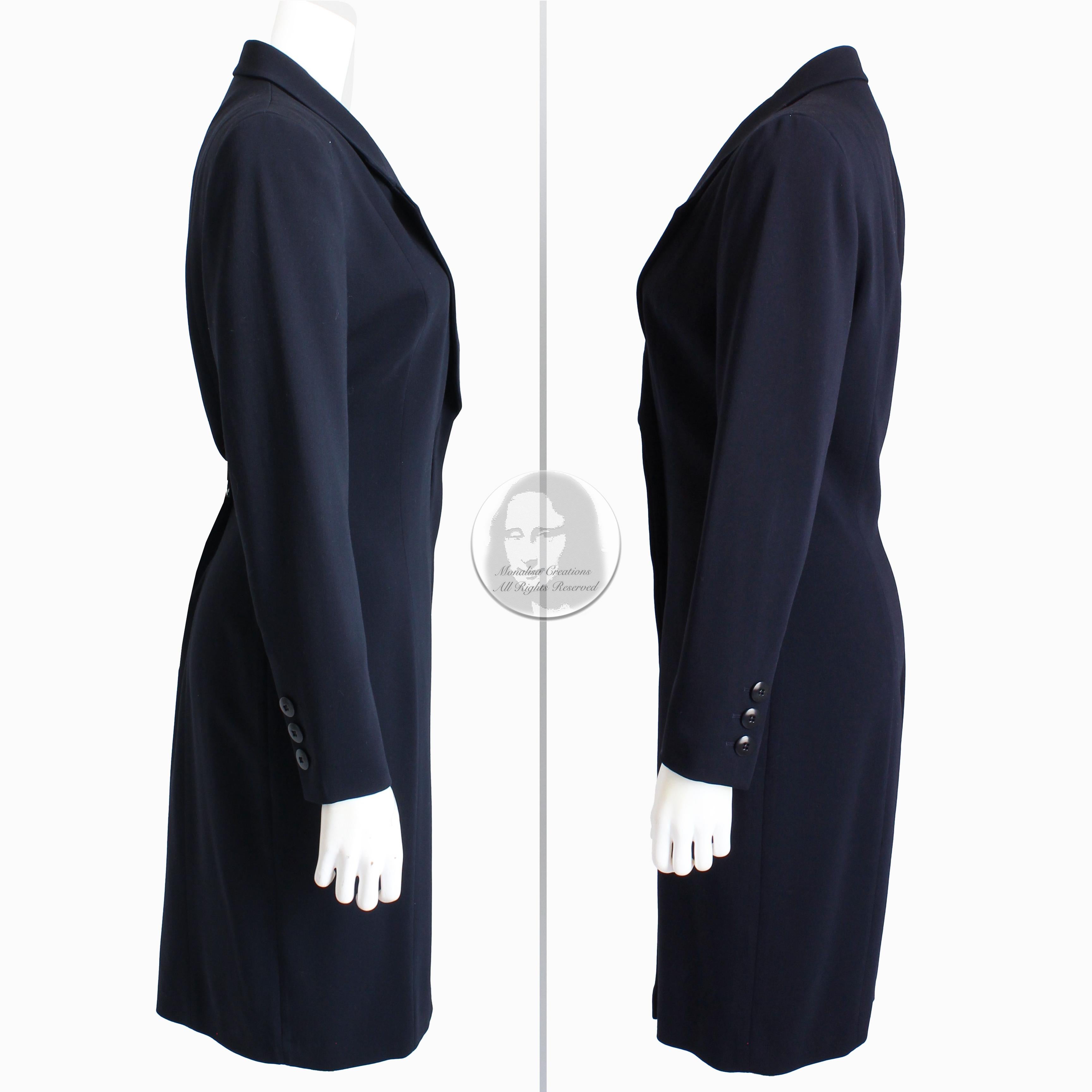 Escada Coat Dress Dark Navy Wool Vintage 90s Classic Style Size 38 1