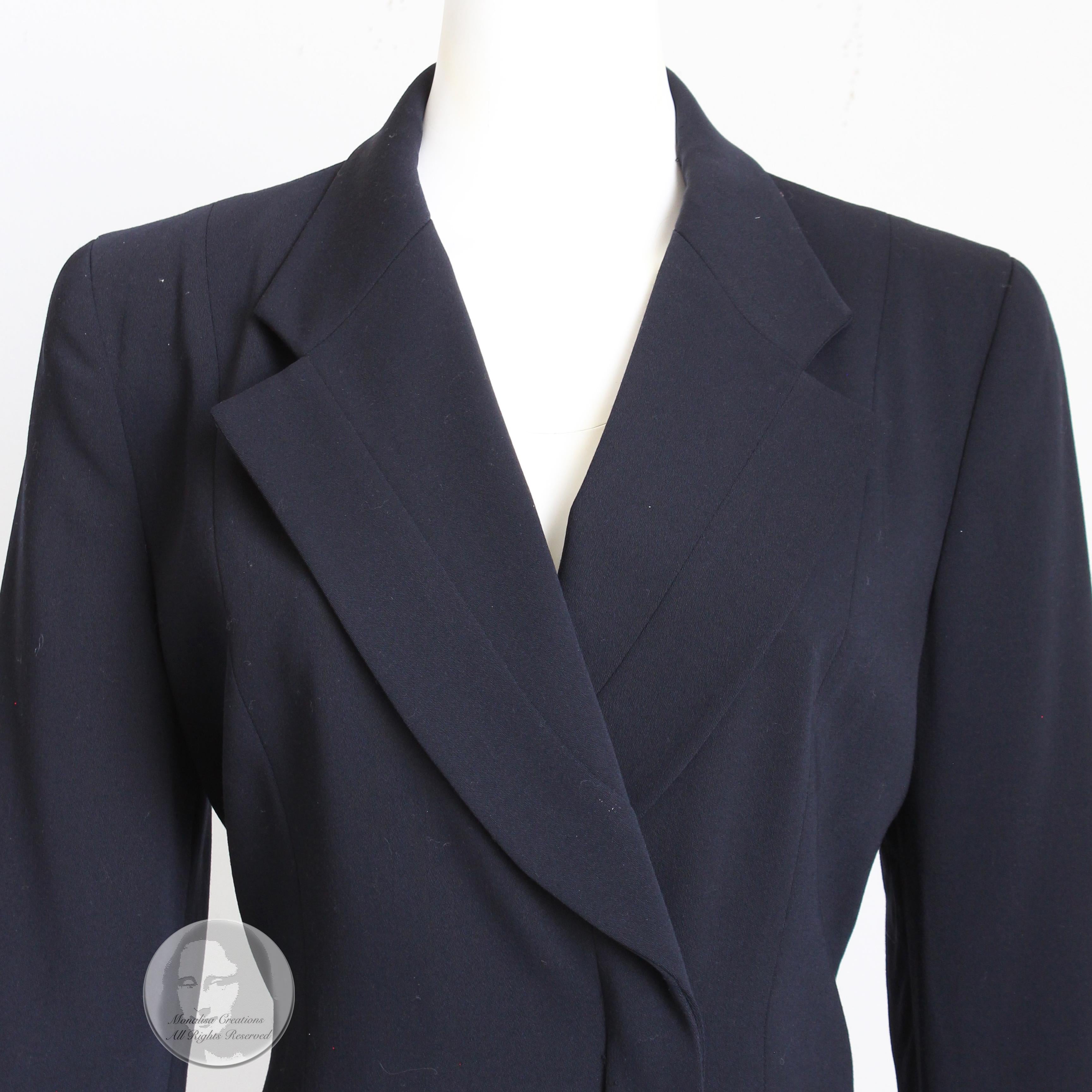 Escada Coat Dress Dark Navy Wool Vintage 90s Classic Style Size 38 3