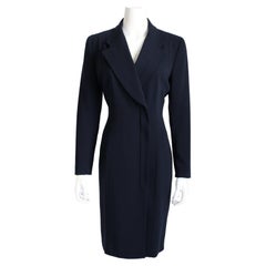 Escada Coat Dress Dark Navy Wool Vintage 90s Classic Style Size 38