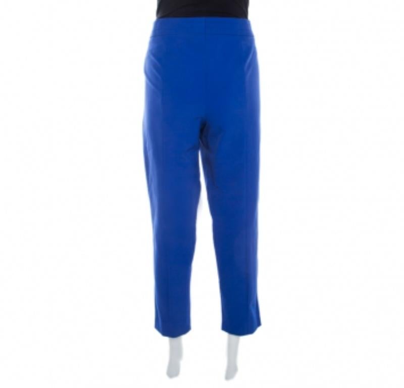 Blu Escada Pantaloni affusolati con fibbia in vita in crepe stretch blu cobalto XL in vendita