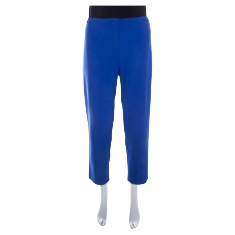 Escada Pantaloni affusolati con fibbia in vita in crepe stretch blu cobalto XL in vendita
