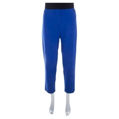 Escada Pantaloni affusolati con fibbia in vita in crepe stretch blu cobalto XL