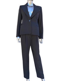 Escada Collection Chic Vintage Tailored Black Beaded Pantsuit Talla 4/6 US
