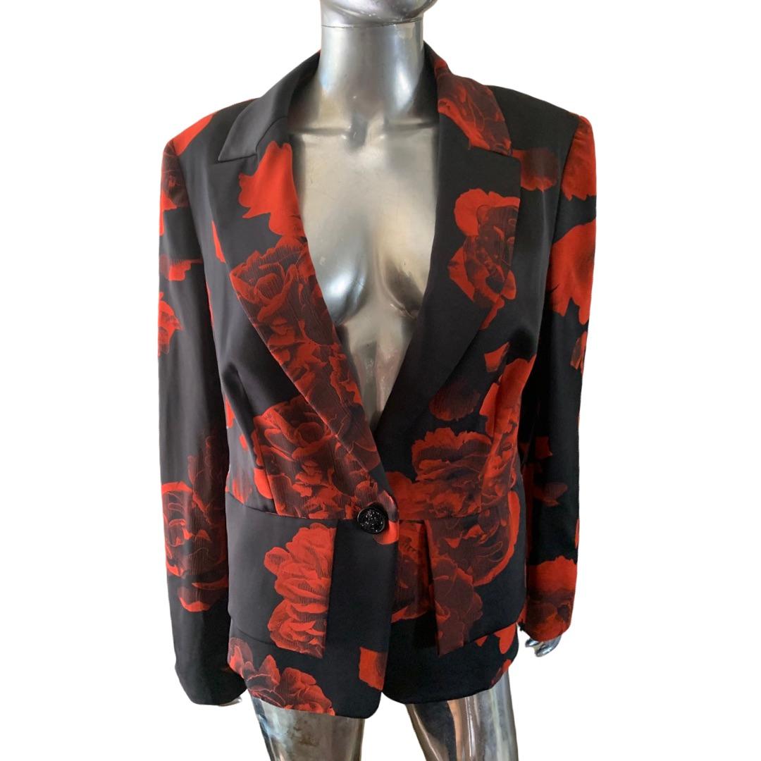 black jacket with red roses