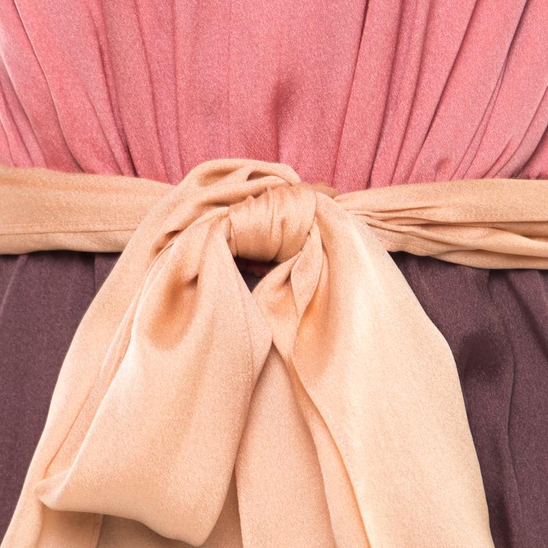 Brown Escada Colorblock Silk Belted Sleveeless Denise Dress M
