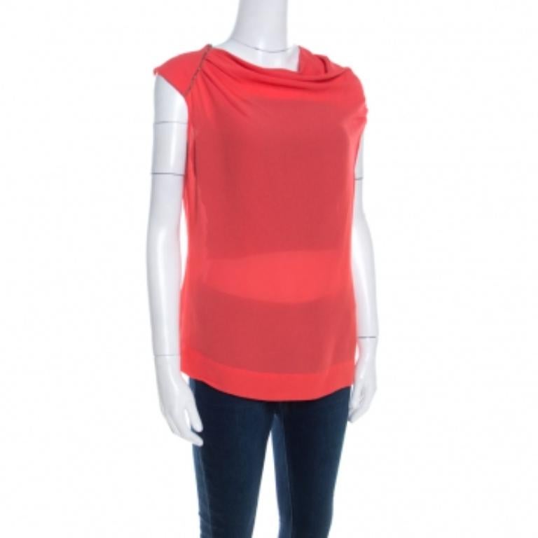 De las mujeres Escada Coral Naranja Seda Adornada Cuello Cowl Top Sin Mangas Neslisah M en venta