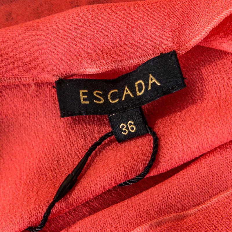 Women's Escada Coral Orange Silk Embellished Cowl Neck Sleeveless Neslisah Top M