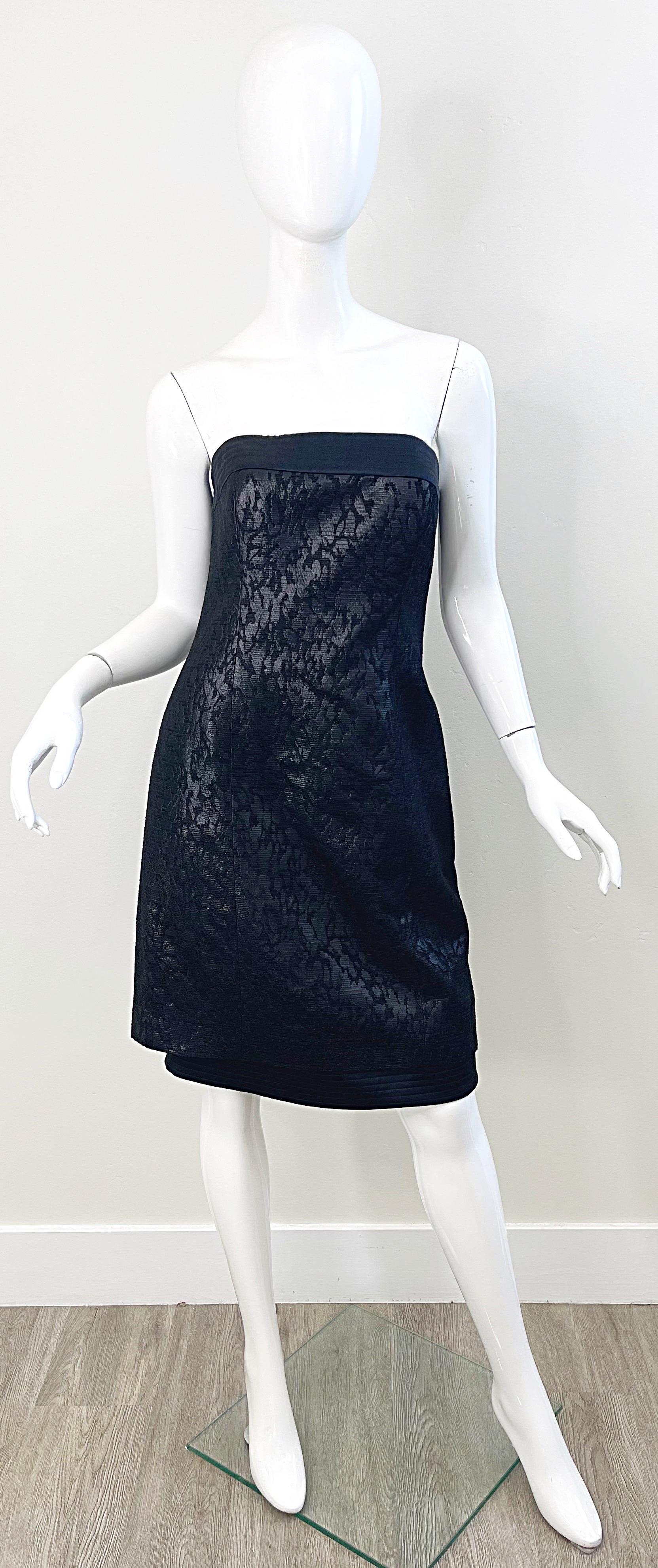 Escada Couture 1990s NWT Black Size 38 Vintage 90s Strapless Dress + Jacket Suit For Sale 6